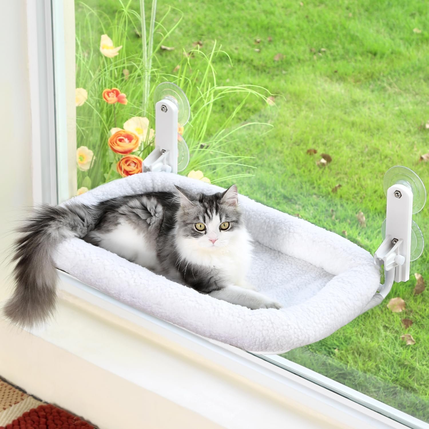 Zakkart Foldable Cat Hammock for Window (White Bolster Bed, Large)
