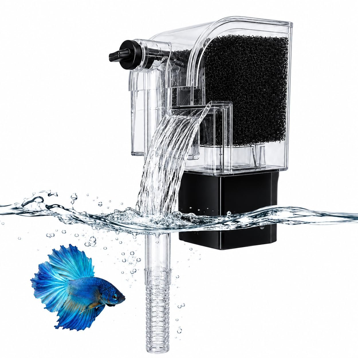 SLOCME Mini Waterfall Aquarium Filter, Adjustable Flow Hang-on-Back Filter for 1-10 Gallon Fish Tanks, Quiet 3W Filter for Betta Fish, Shrimp & Small Aquariums