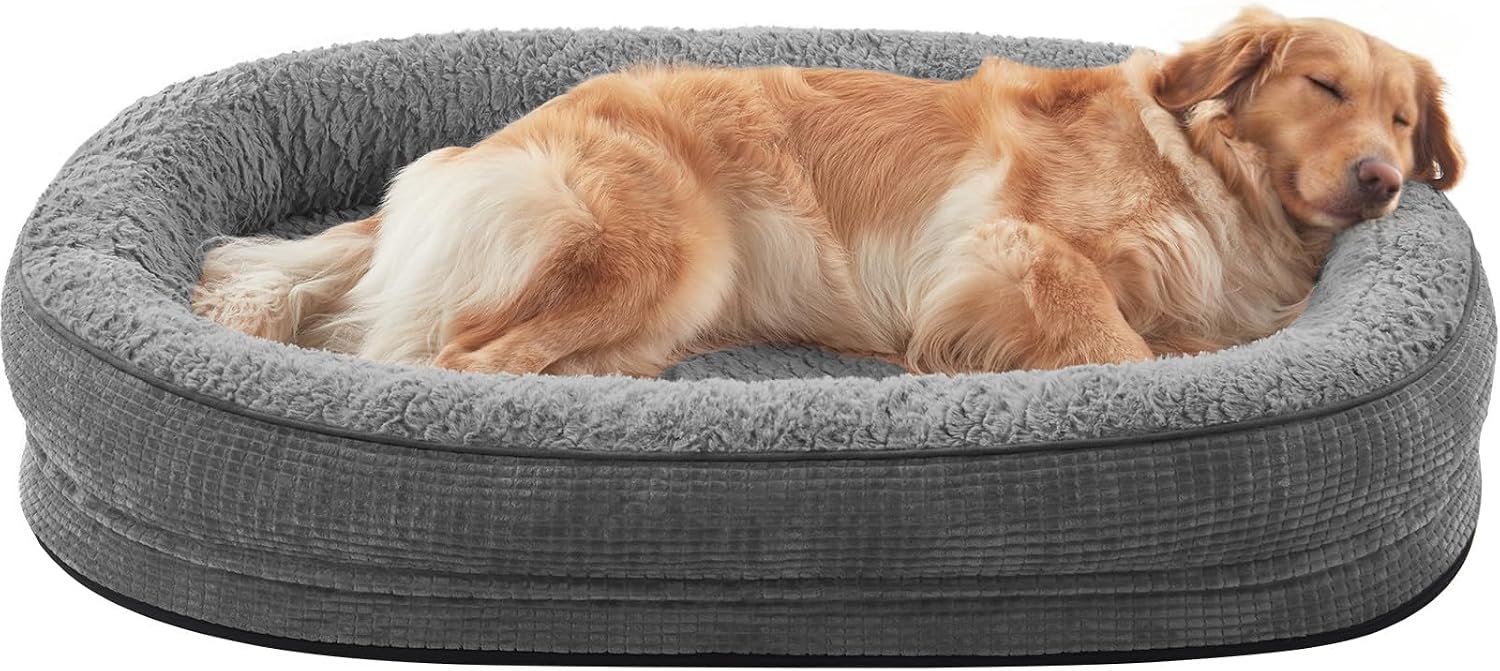 JOEJOY XL Orthopedic Dog Bed for Large Dogs, 360° Oval Bolster, 42″
