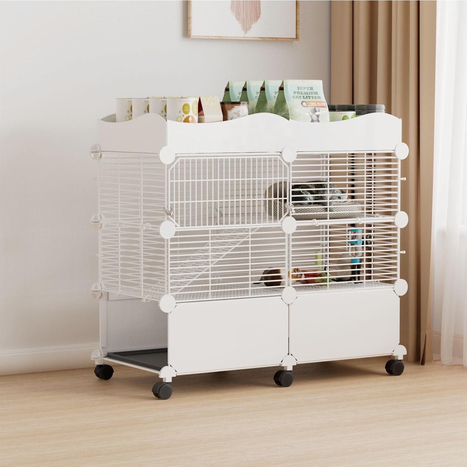 STILLCOVE 2-Tier Guinea Pig Cages Indoor, with Top & Removable Trays