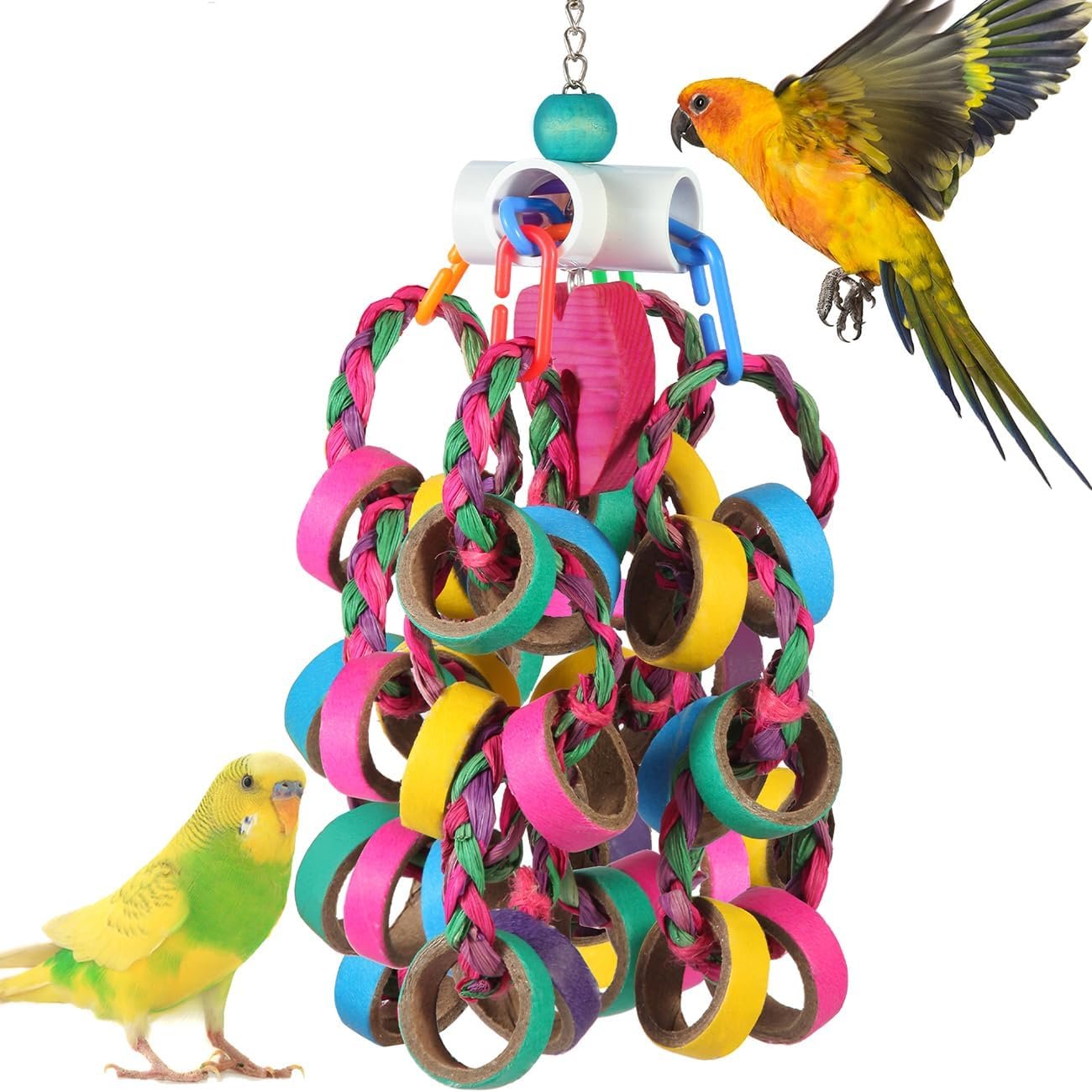 lovyoCoCo Bird Toys Conure Toys,Bird Parrot Foraging Shredder 24 Pcs Colorful Bagel Chewy Rings for Small Parrots Parakeets Conures Cockatiels Love Bird Cage Accessies (W)