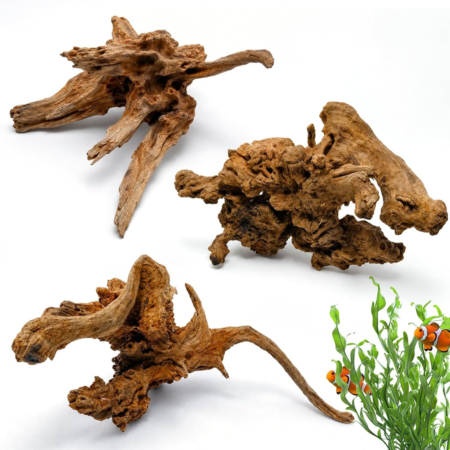 3PCS 8″ Natural Driftwood Each Unique for Aquarium & Reptile Tank Decor