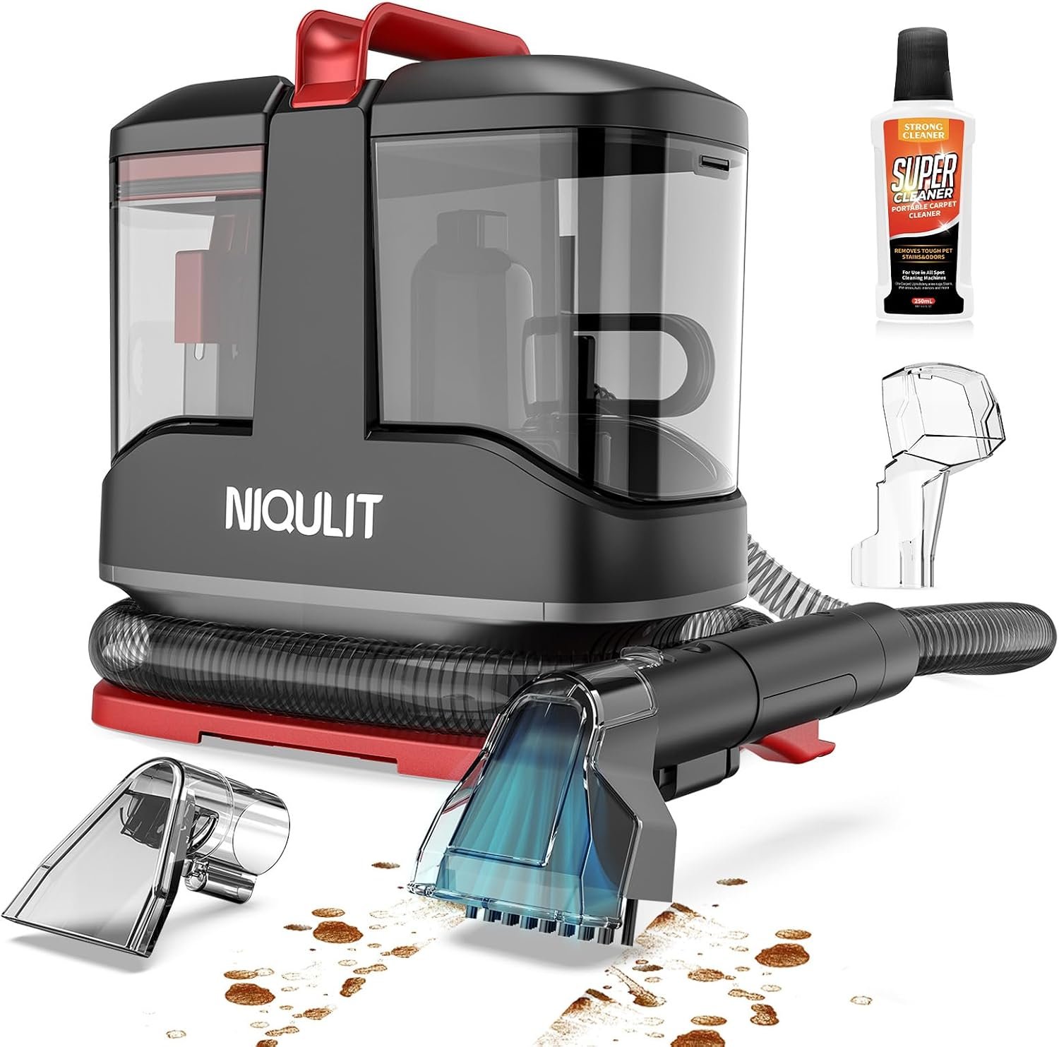 Portable Spot Cleaner Machine for Carpet and Upholstery – 15Kpa Deep Spot Cleaning for Area Rugs, Pets, Car, Couch Cleaner Machine with Dual Size BrushHead & Self-Cleaning System for Stairs/Furniture
