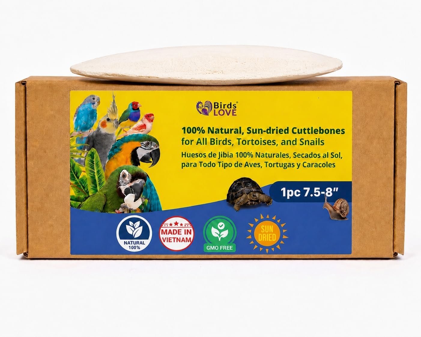Birds LOVE 7.5-8″ Cuttlebone for Birds – 100% Natural Sun-Dried Calcium Carbonate Mineral Supplement – for Parakeets, Budgies, Cockatiels, Finches & Canaries – 1 Pack with Holder – Made in Vietnam