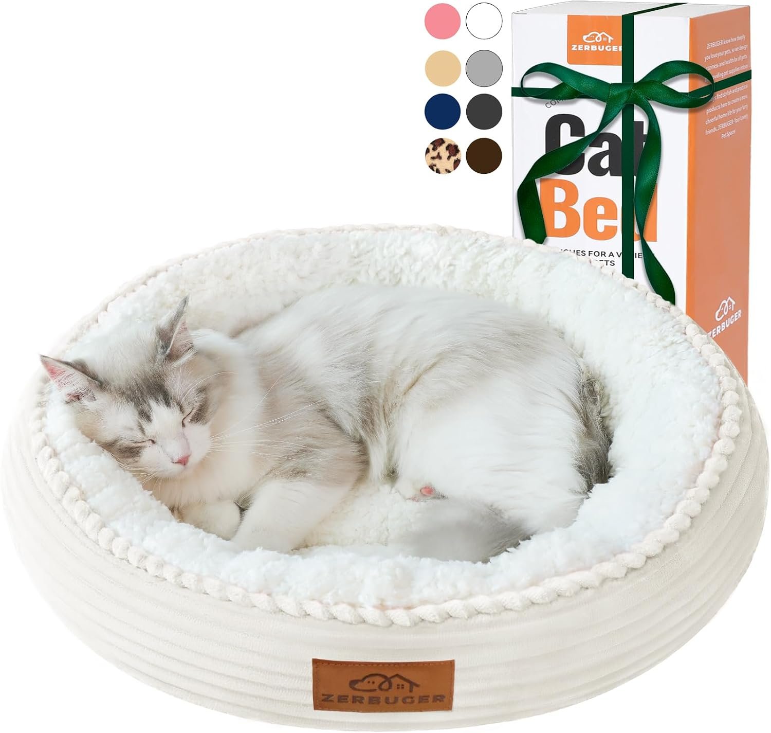 Zerbuger 20in Cream Round Dog Bed Sofa for Dogs Cats, Machine Washable