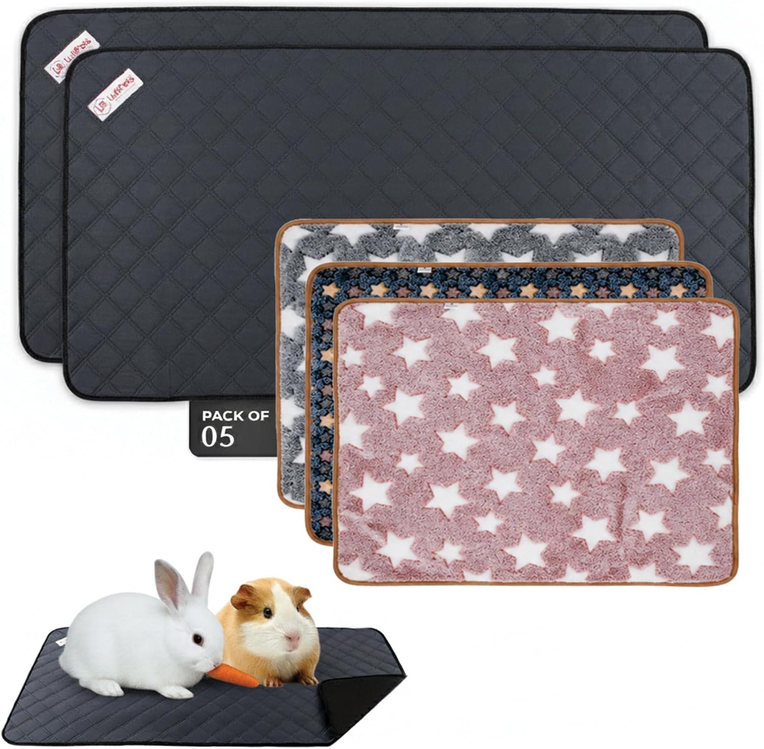 LUFTPETS Guinea Pig Cage Liners 5 Pcs, Washable Midwest Pads & Fleece Mats