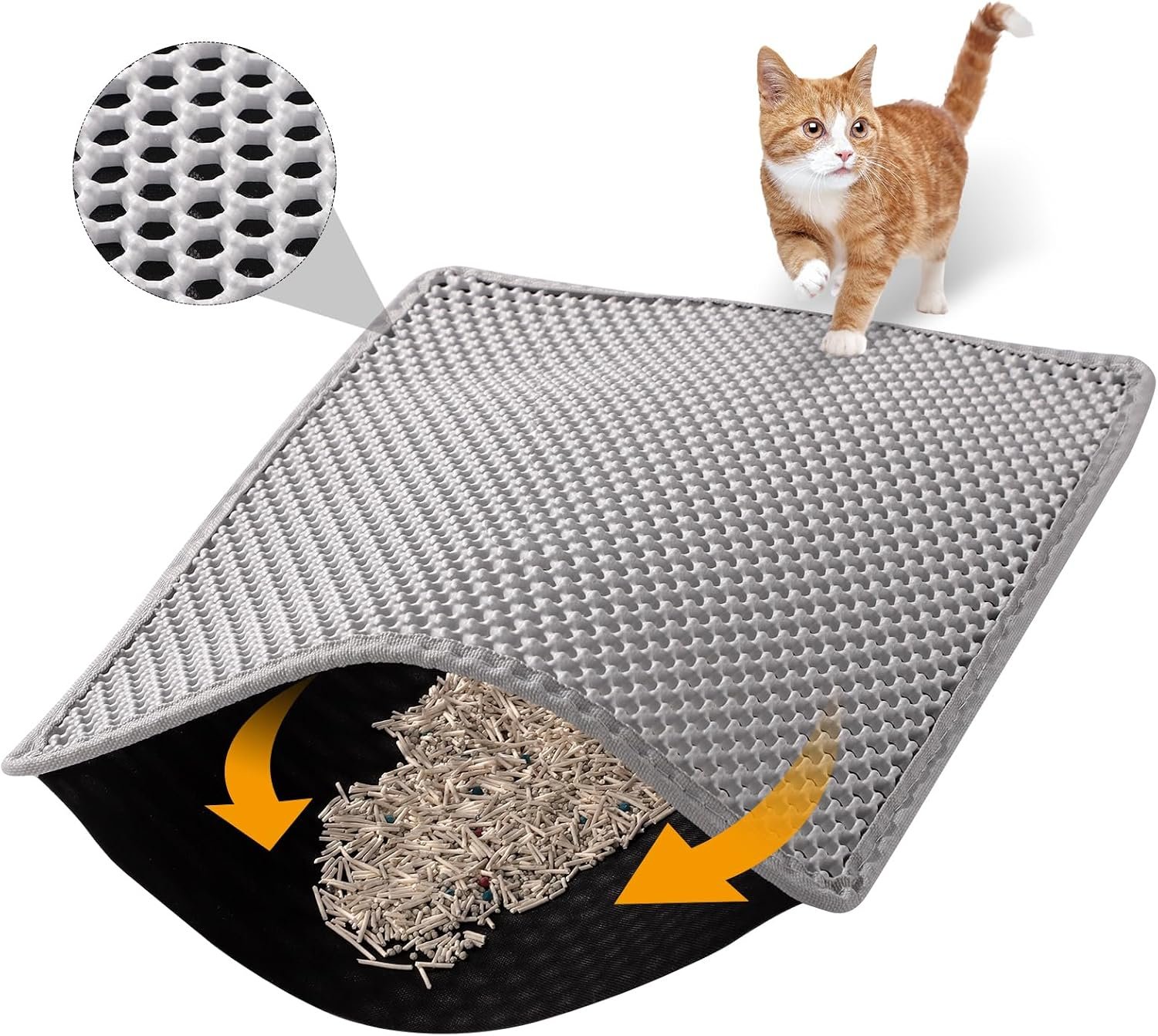ondware Cat Litter Mat 24 x 15 in, Double Layer, Waterproof, Gray