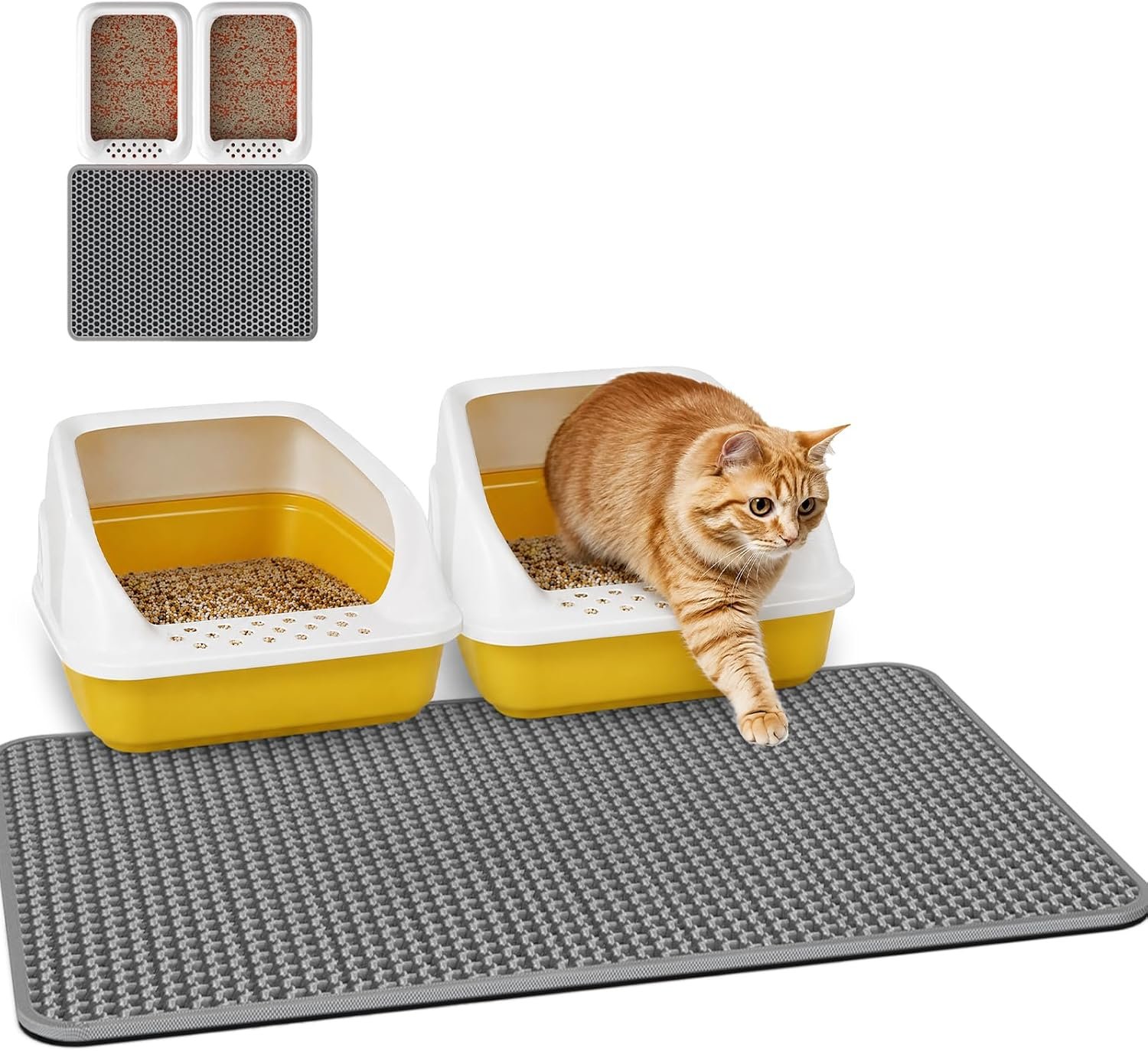 Powools Cat Litter Mat, 30 x 24 in, Waterproof, Non-Slip, Grey