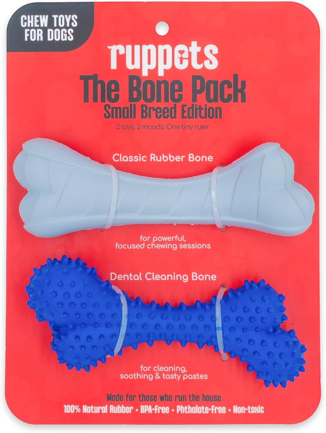 Rubber Dog Bones Puppies & Small Dogs 2 Pack – BPA Free Soft