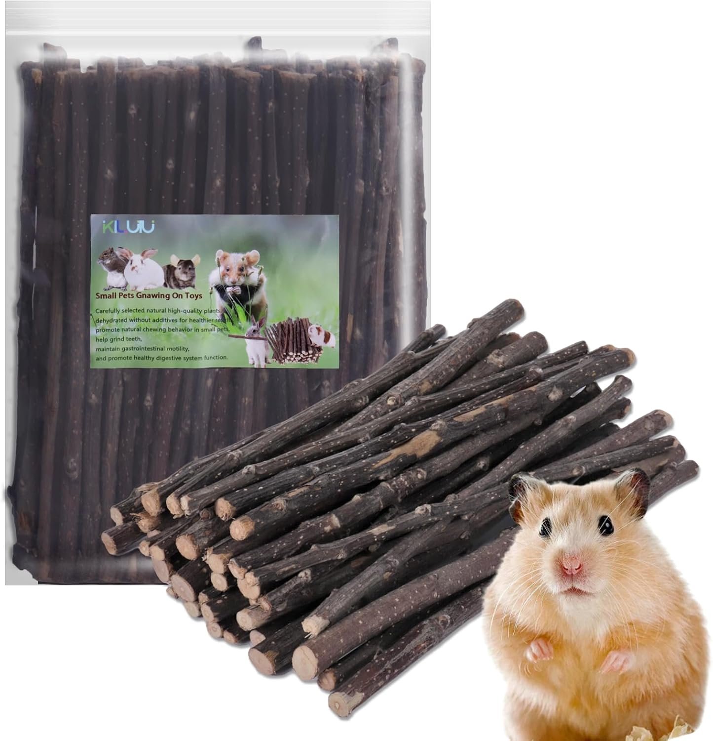Apple Wood Chew Sticks for Small Pets, 4.23oz (120g) Natural Untreated Chew Toy, Cage Enrichment Accessory for Bunny, Guinea Pig, Hamster, Chinchilla & Gerbil