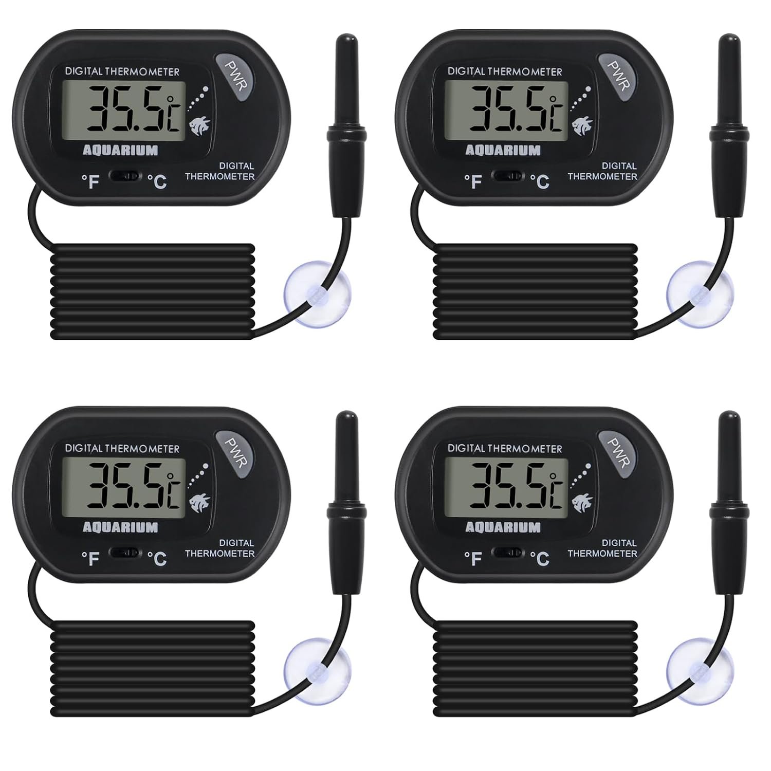 4Pack Aquarium Thermometer with Large LCD Display
