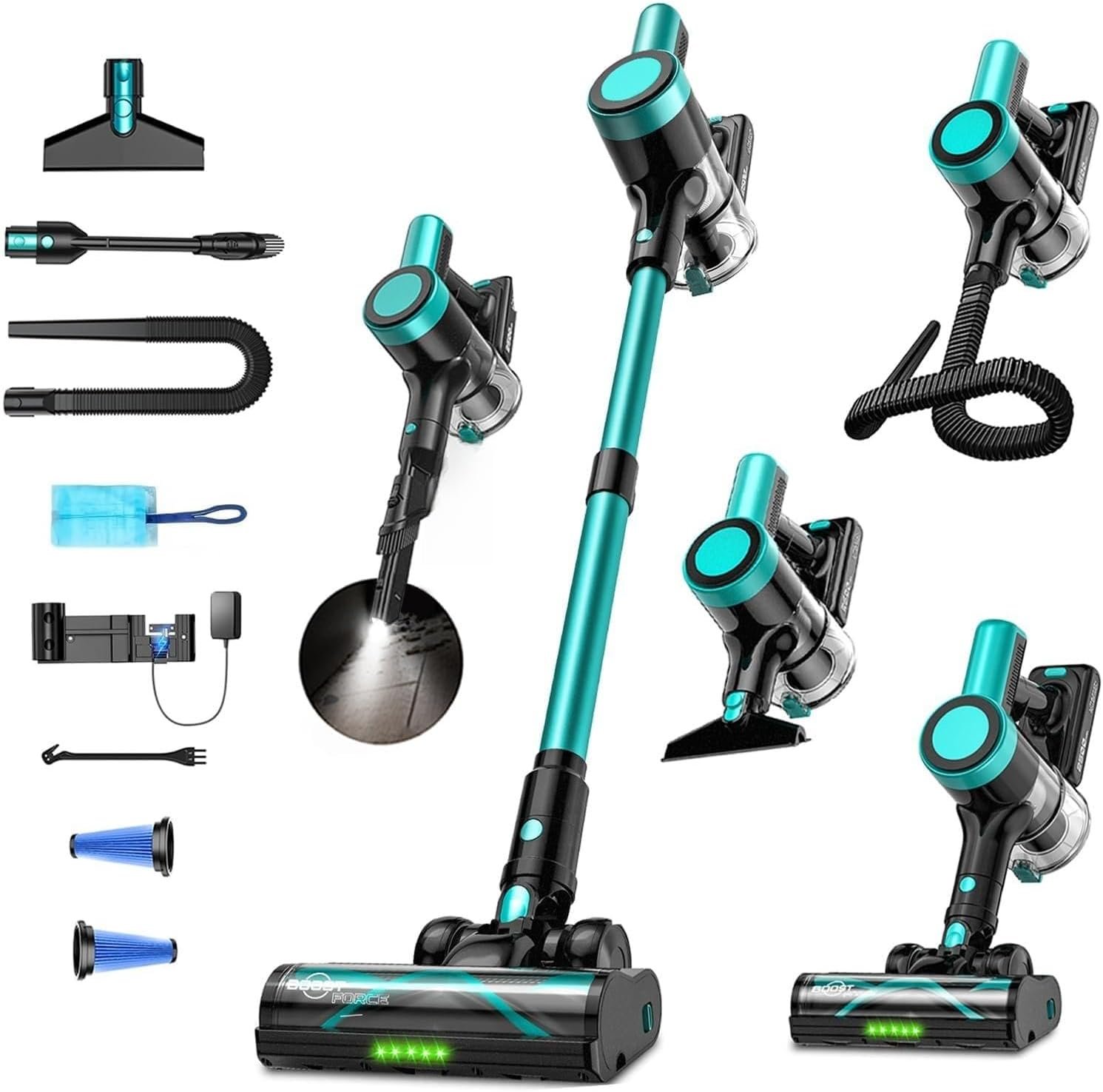 Cordless Vacuum Cleaner, 500W 55KPa Self-Standing Stick Vacuum for Home