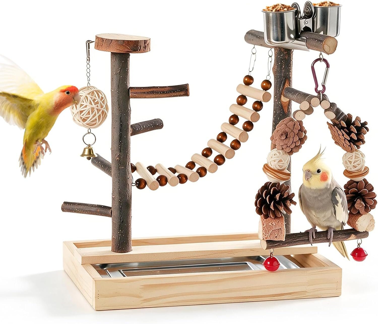 Bird Playground Wooden Parrot Stand Tabletop Parrot Play Gym