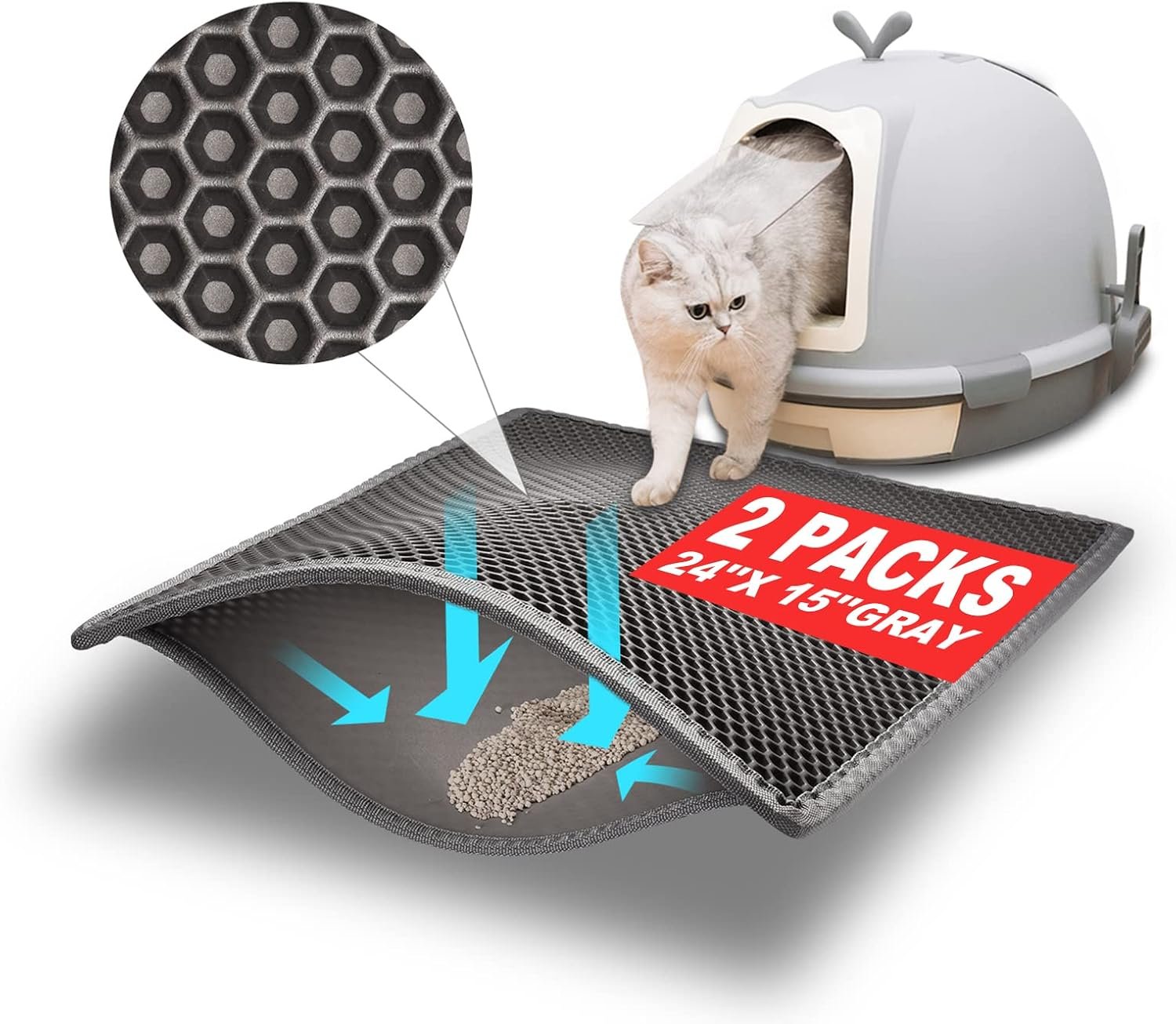 Pieviev Double Layer Cat Litter Mat Traps Litter 24”x15” 2 Pack, Gray