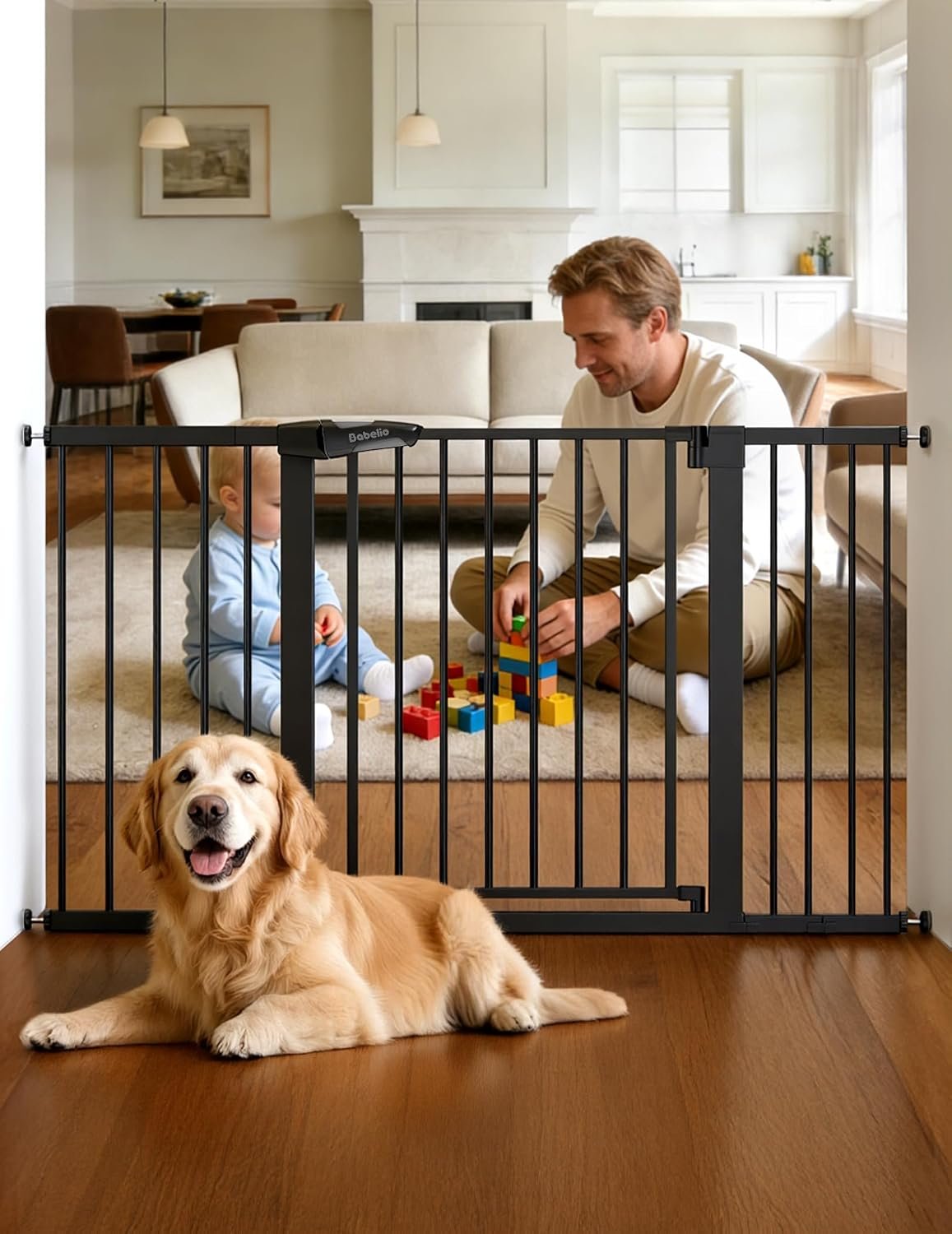 Babelio 29-55″ Extra Wide Baby Gate with Door, PressGuard P7, Black