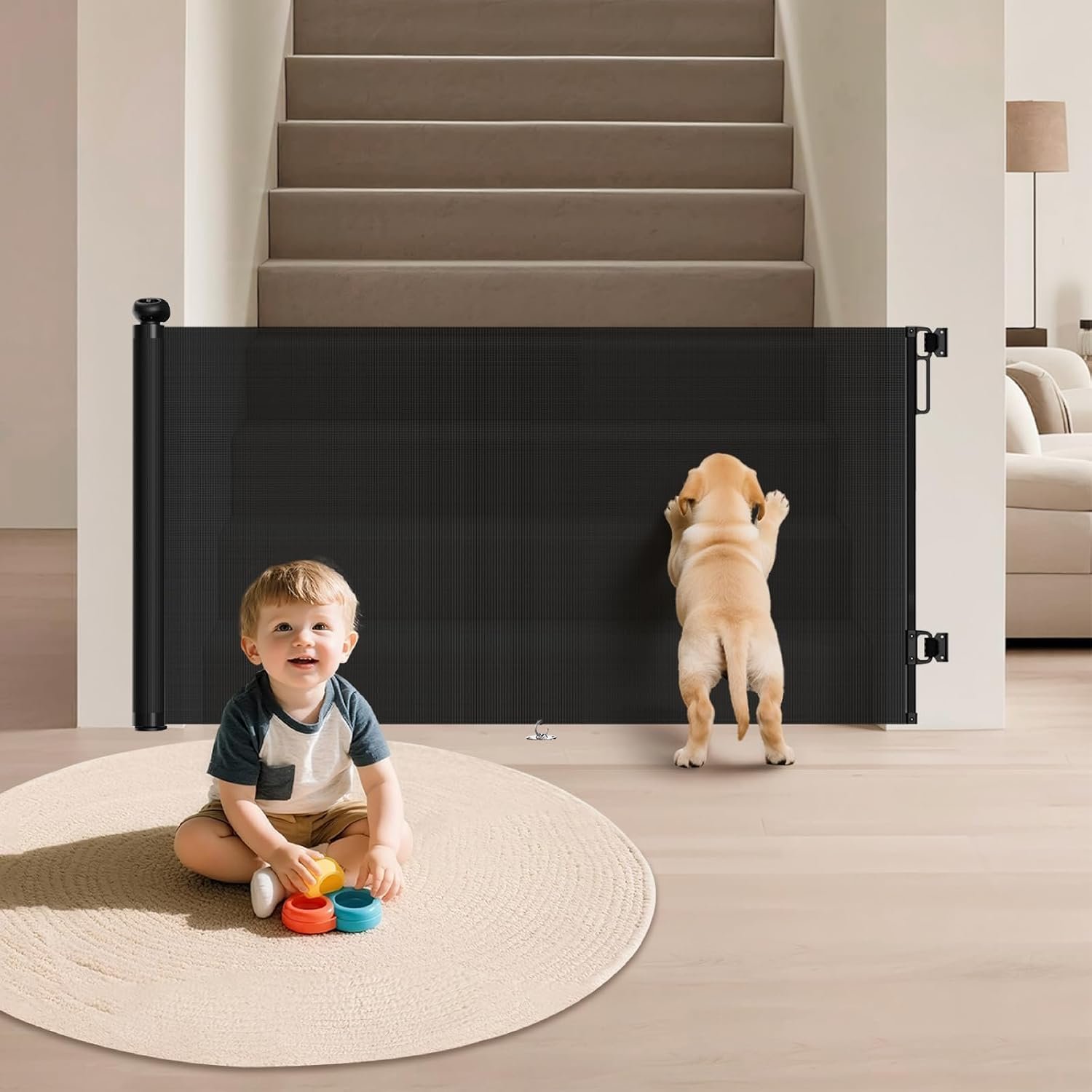 Retractable Baby Gate for Stairs 34″ Tall Fits Up to 55″ Wide Black
