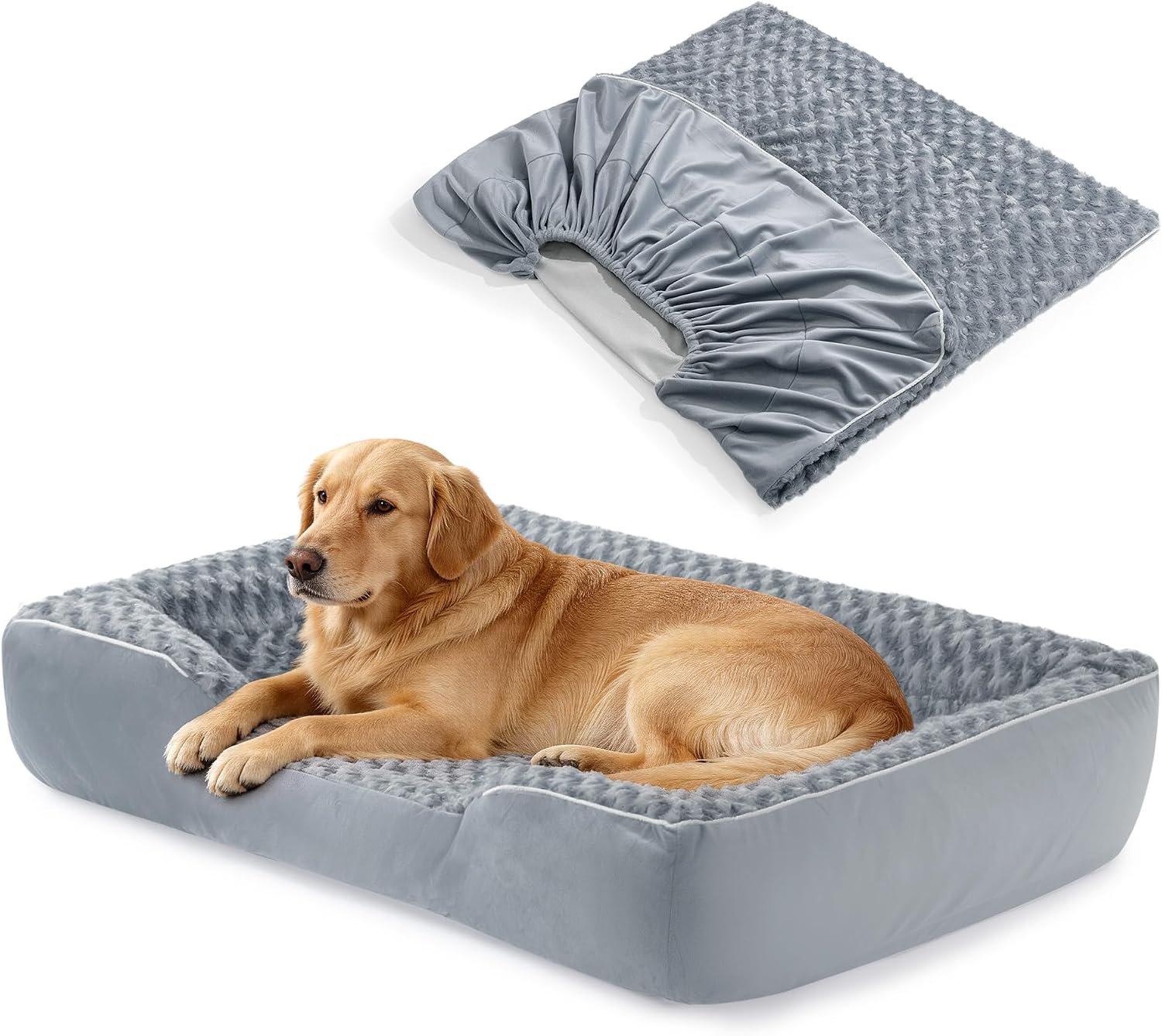 HOMBYS Dog Bed Covers Replacement Washable, Ultra-Soft Rose & Crystal Velvet Plush Waterproof Pet Bed Liner for Semi-Enclosed Beds, Machine Washable Cover Only (Fits 42-44″ L x 30-32″ W)