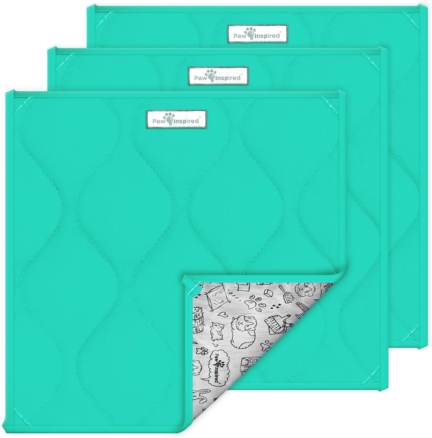 Paw Inspired Washable Fleece Guinea Pig Cage Liner Pads,12×12 Inch, Green