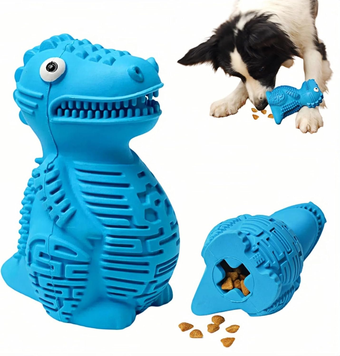 Dinosaur Dog Chew Toy – Natural Rubber, Food Dispensing & Teeth Cleaning Toy for Aggressive Chewers – Interactive Slow Feeder with Beef Flavor for Large & Medium Dogs, Durable & Non-Toxic