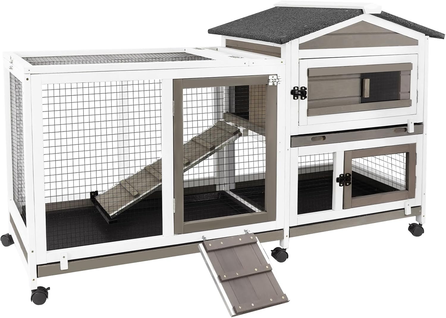 55.3″ W 2 Story Outdoor Bunny Hutch Indoor Rabbit Cage with Run