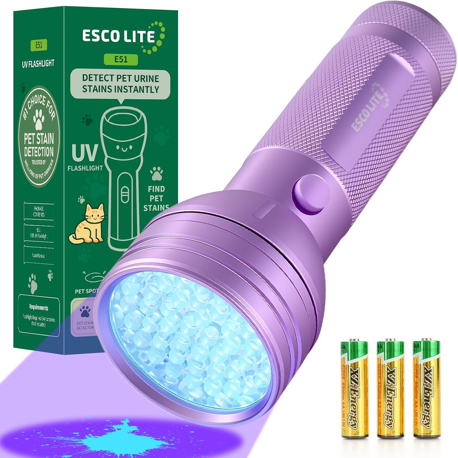 UV Black Light for Pet Urine Detection Purple Flashlight Cat Dog Pee Light Detector, 395nm UV Light Blacklight for Pet Urine Dry Stains on Floor, Carpet and Rugs