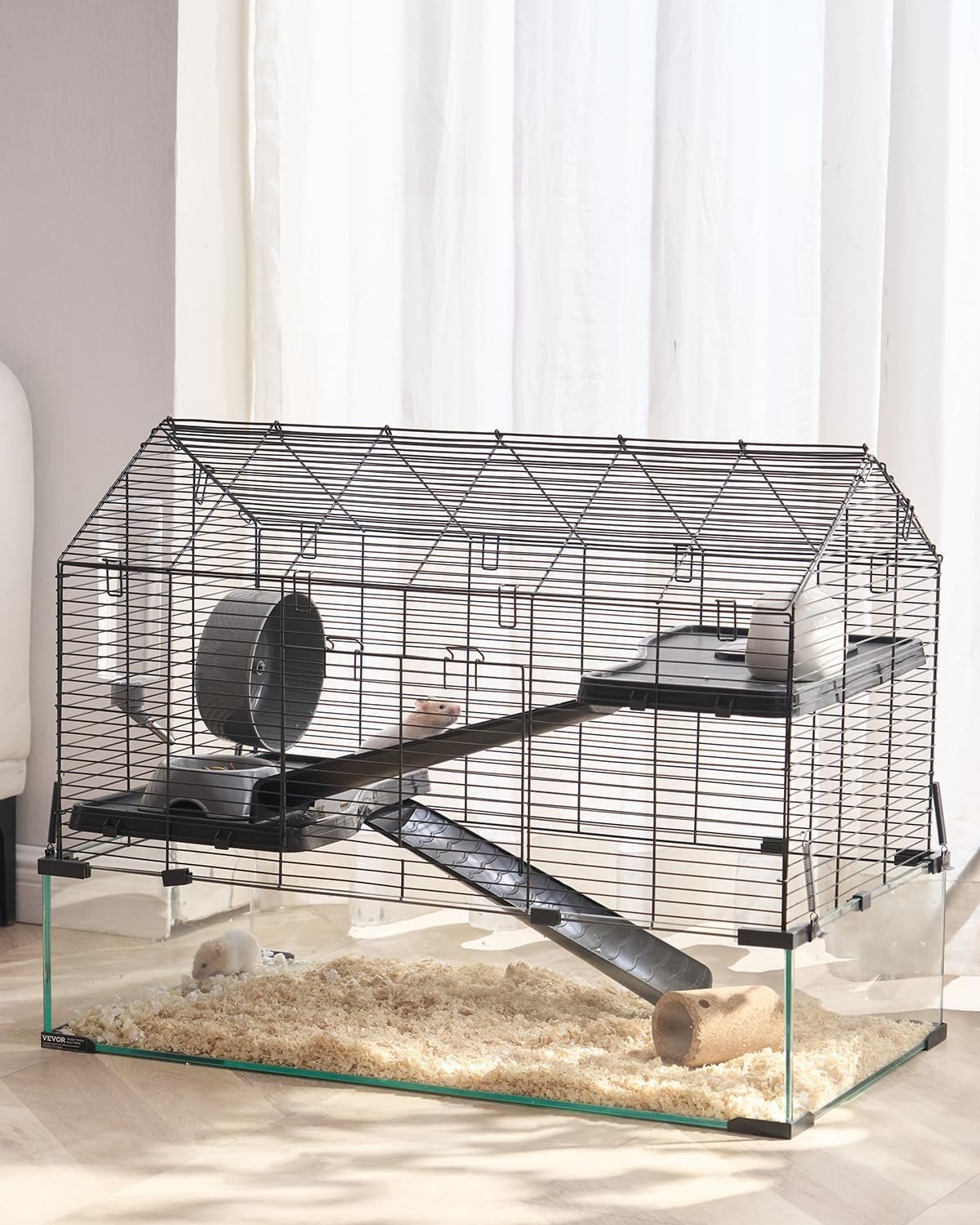 VEVOR Hamster Cage, 360°Viewing Transparent Hamster Habitats, Small Animal Cage, 29.5 x 17.3 x 24 in, Ventilated Pet Mouse Cages with Water Bottle, Portable Hamster House for Rats, Guinea Pigs