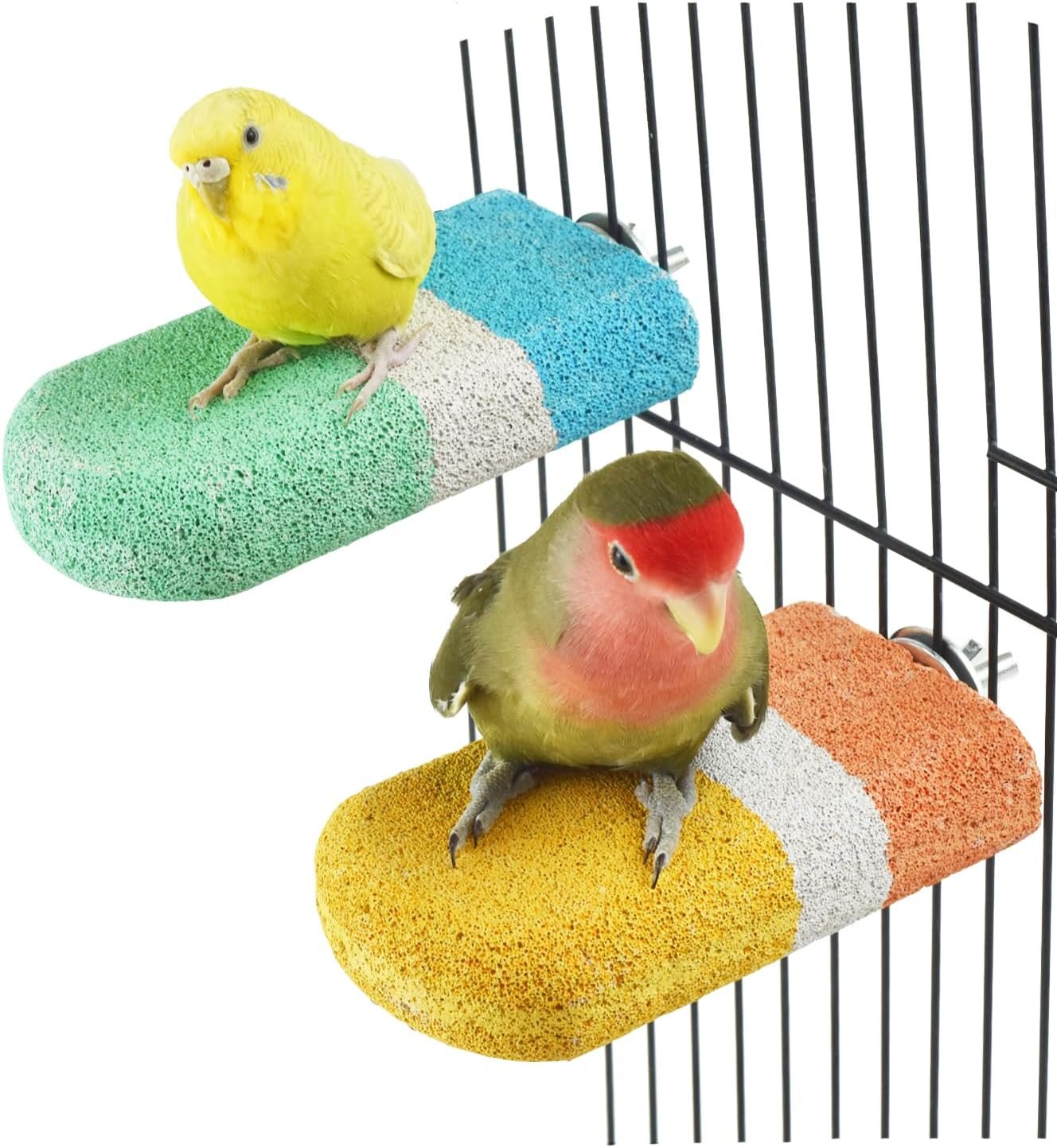 2pcs Bird Beak Grinding Calcium Stone Perch Parakeet Chewing Toy Lava Stand