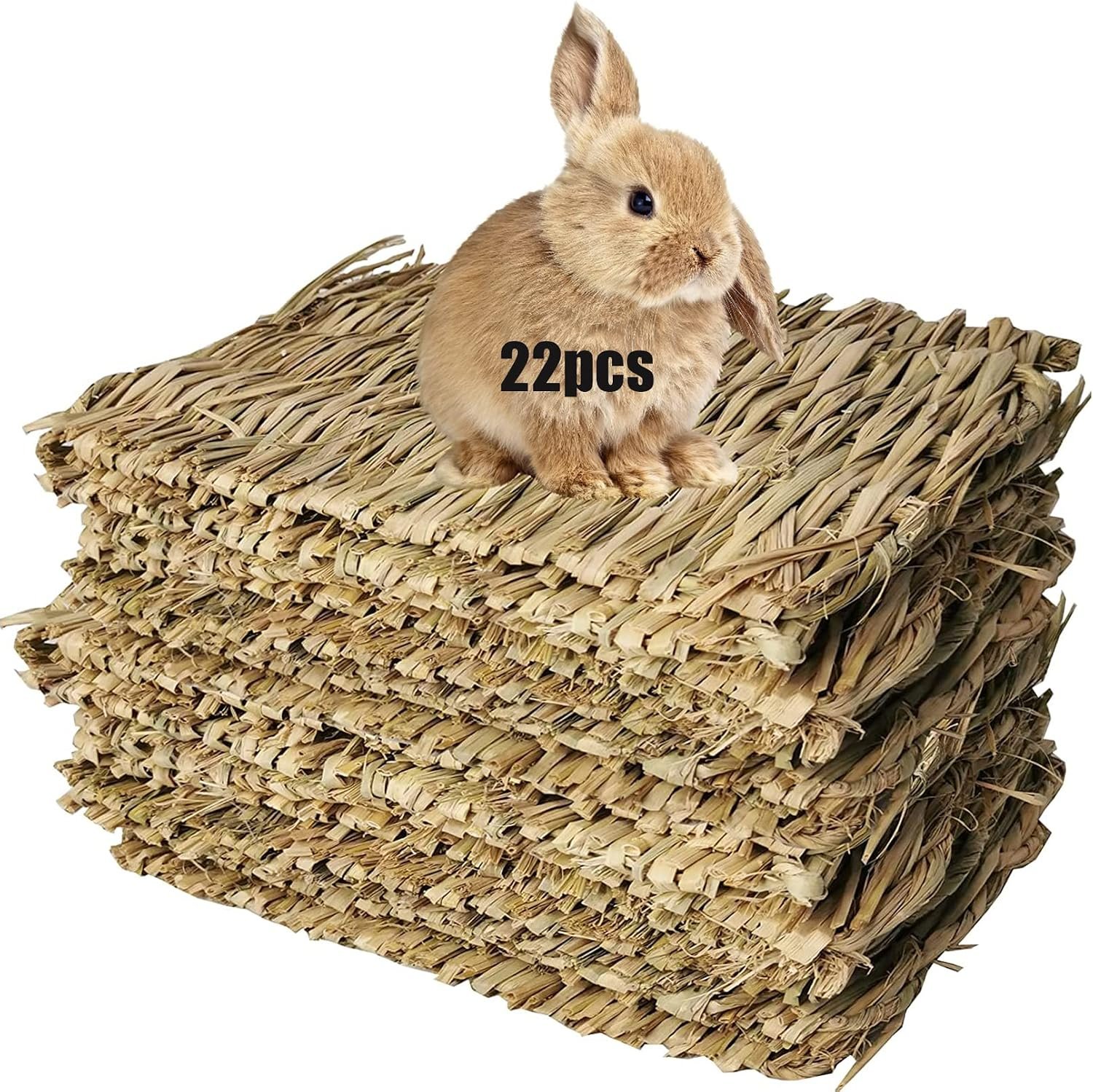 Hamiledyi Hay Mats for Rabbits, 22 Pack Woven Straw Bunny Grass Bed