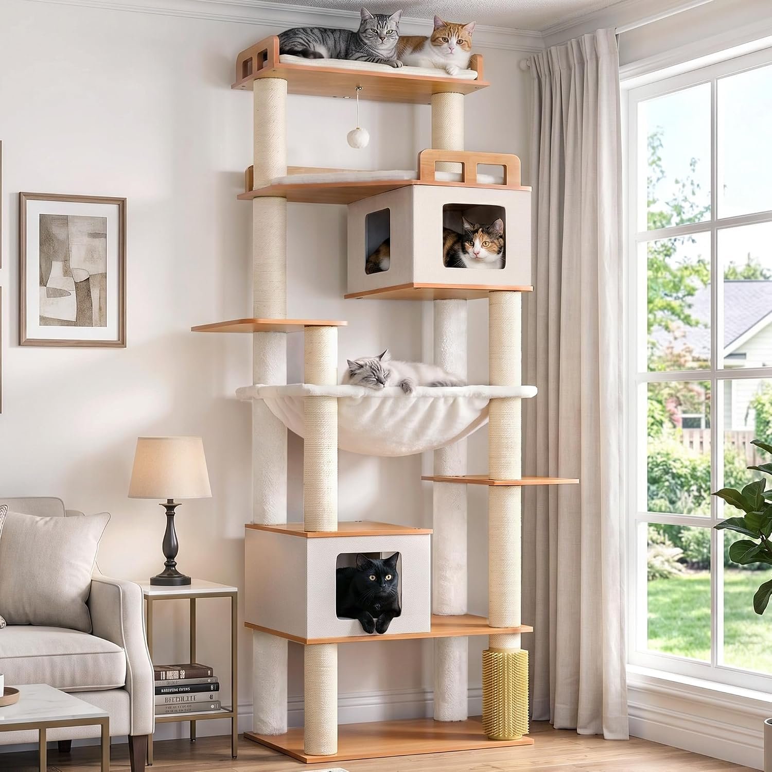 Gitelsnour Cat Tree, Wooden Multi-Level Tower for Large Audlt Cats GCT104WB
