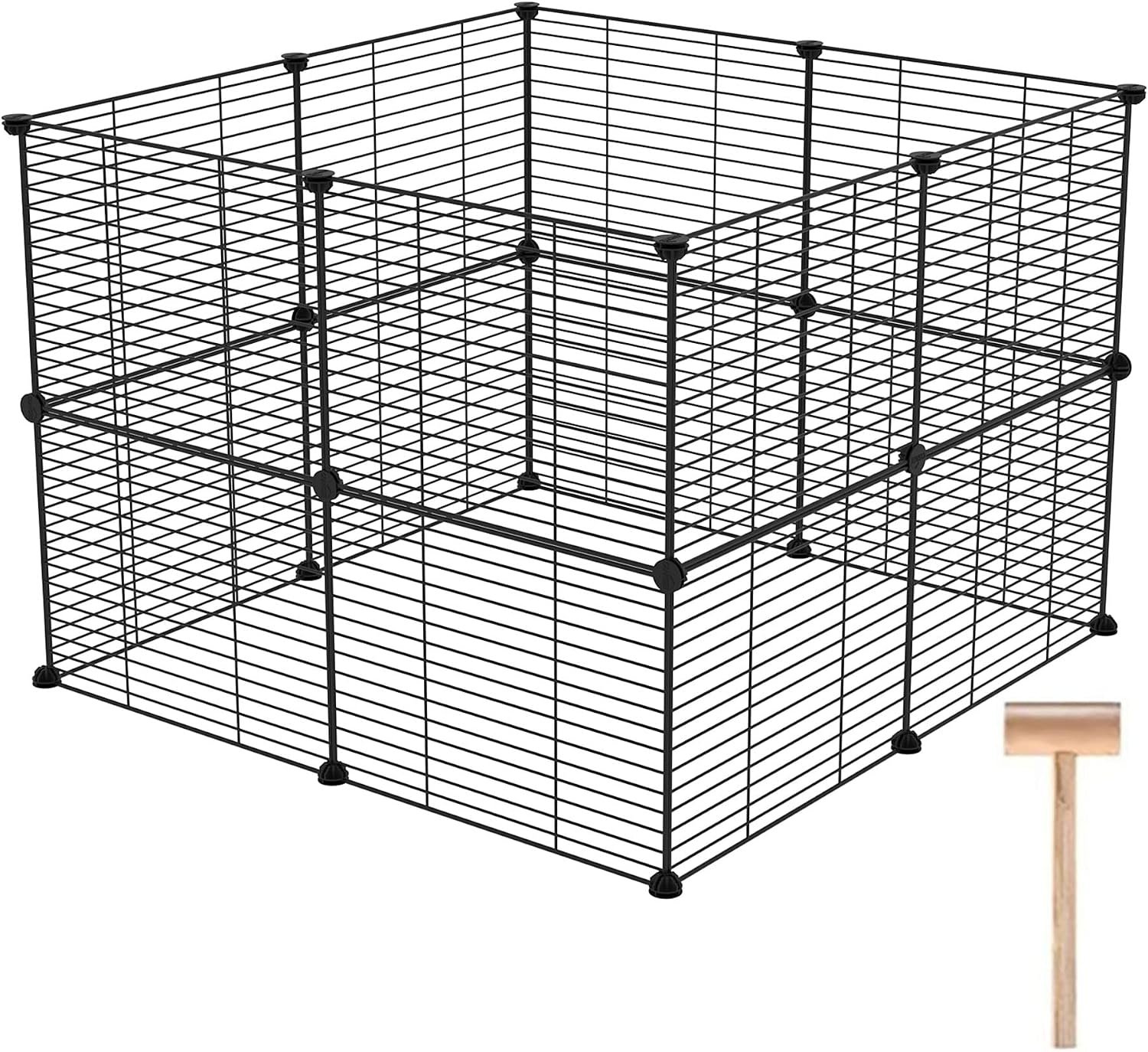 C&AHOME Pet Playpen, Small Animals Supplies, 16 Panels Exercise Playpens Cage, C Grids Portable Yard Fence Indoor, Ideal for Guinea Pigs, Pet Products, DIY Metal Yard Fence, 12″ × 15″ Black UPPM3416B
