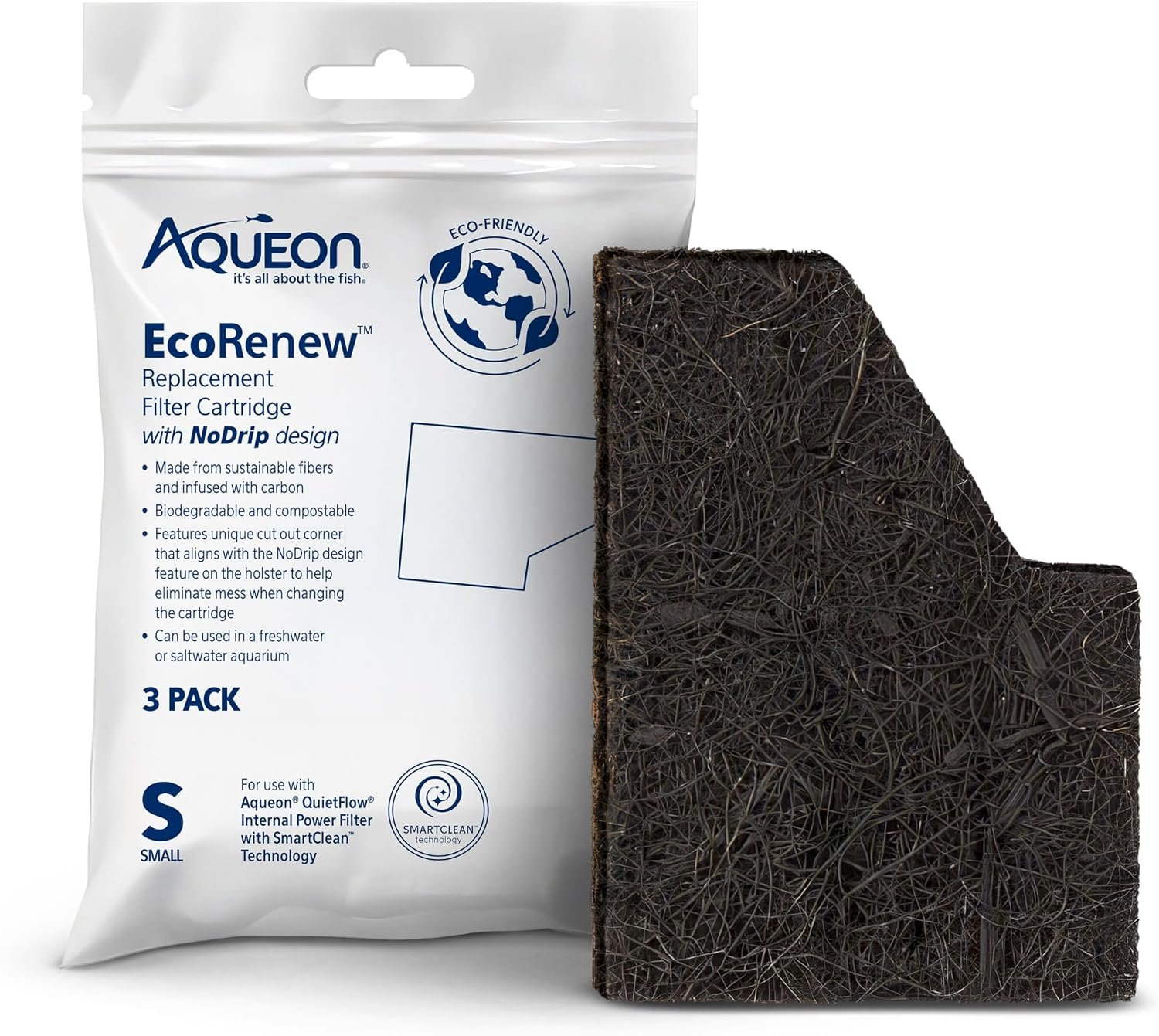Aqueon Aquarium Fish Tank EcoRenew Filter Cartridge, Small 3 Pack