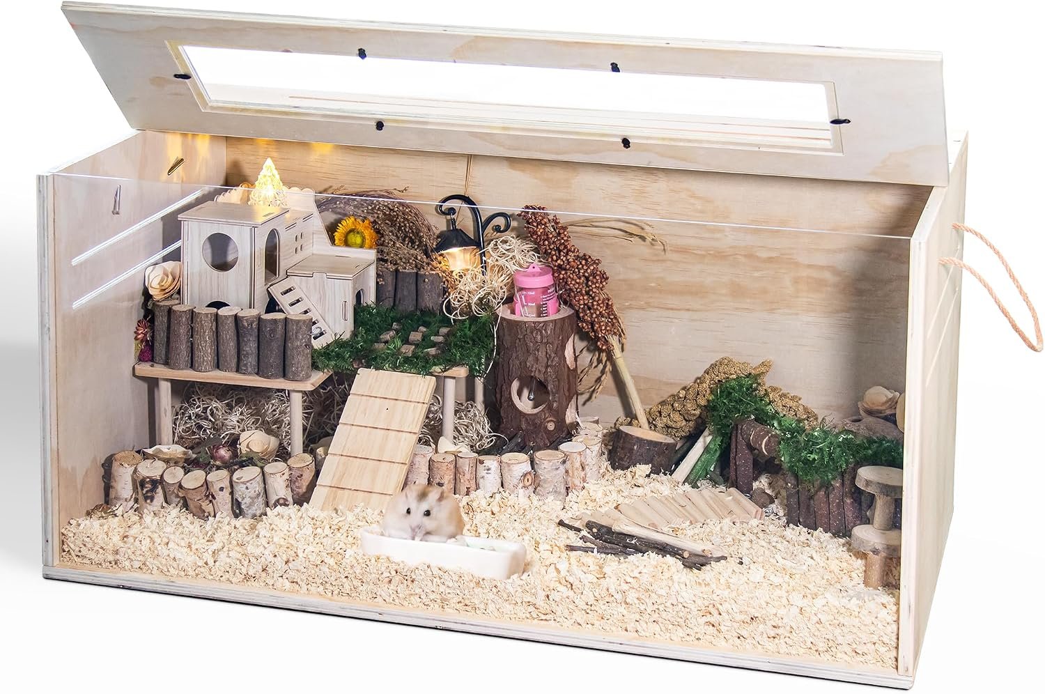 Hamster Cage Chewproof, 32″ Wooden Guinea Pig Cage for Small Animals, Openable Top with Easy View Acrylic Panels for Hamster, Rabbit, Guinea Pig, Hedgehog(32″ L x 15.7″ W x 15.7″ H)
