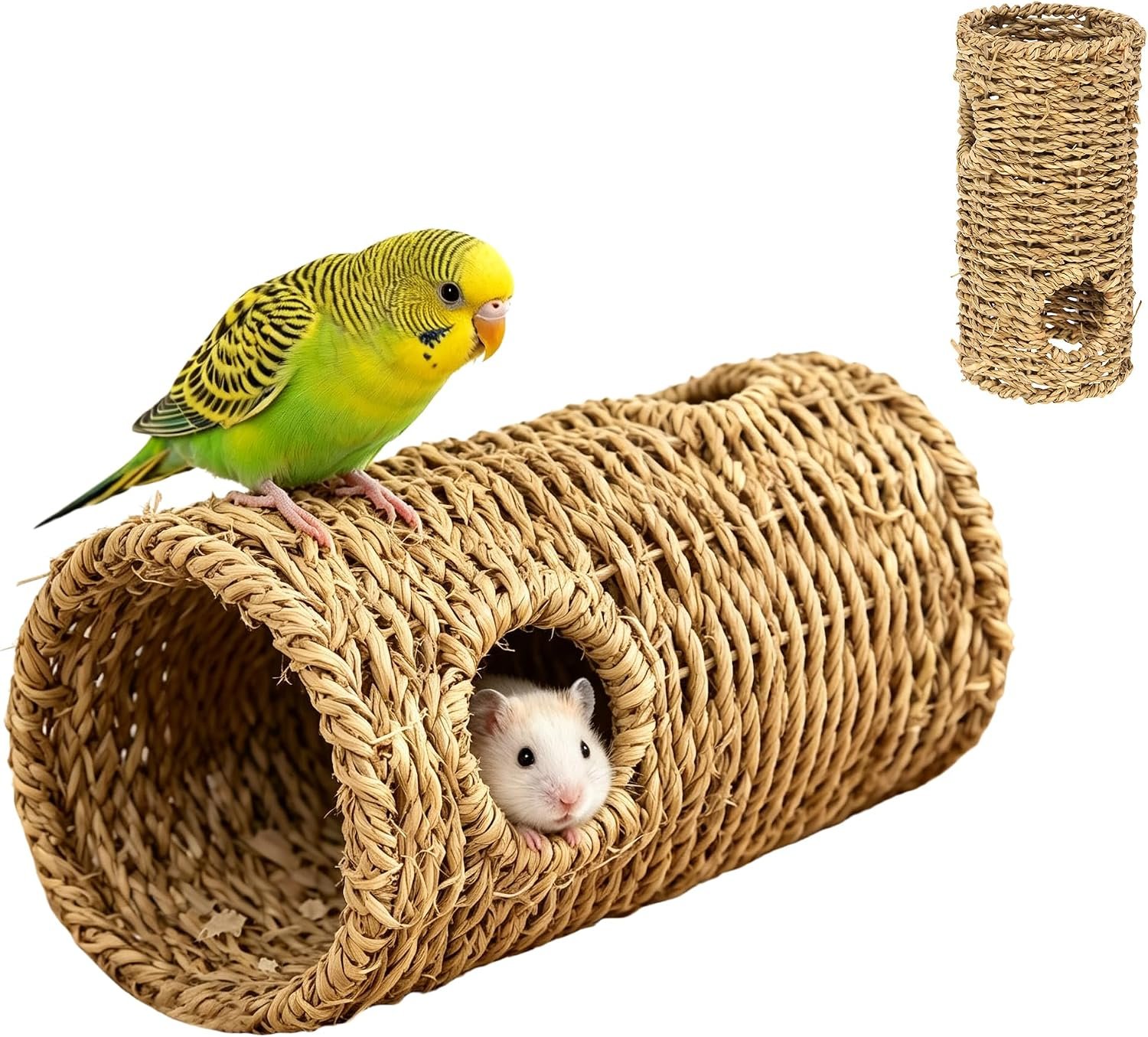 Hamster Tunnel Natural Woven Grass Hideout for Small Animals and Birds