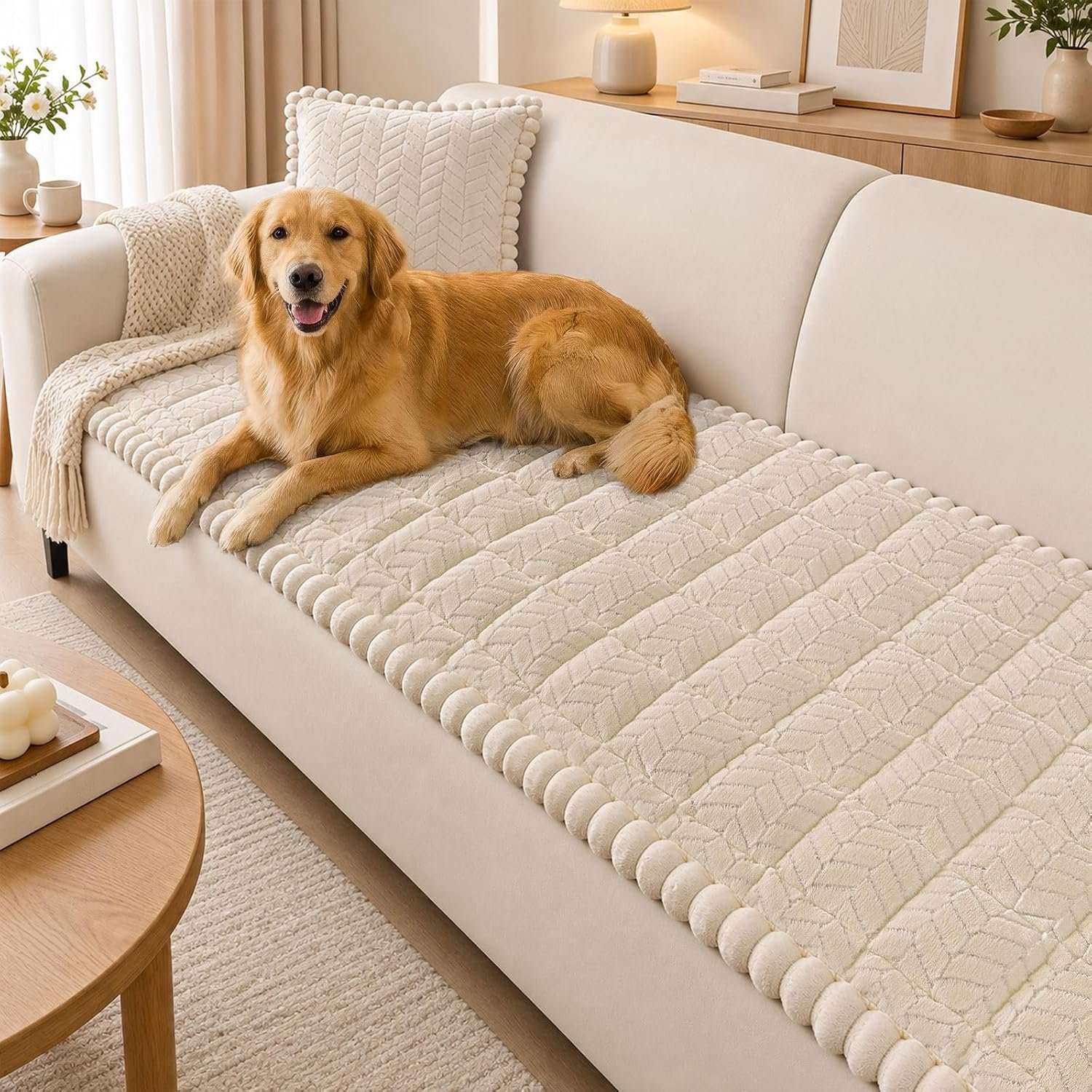 Smiry Couch Cover for Dogs, Non Slip Fuzzy Pet Sofa Covers Washable