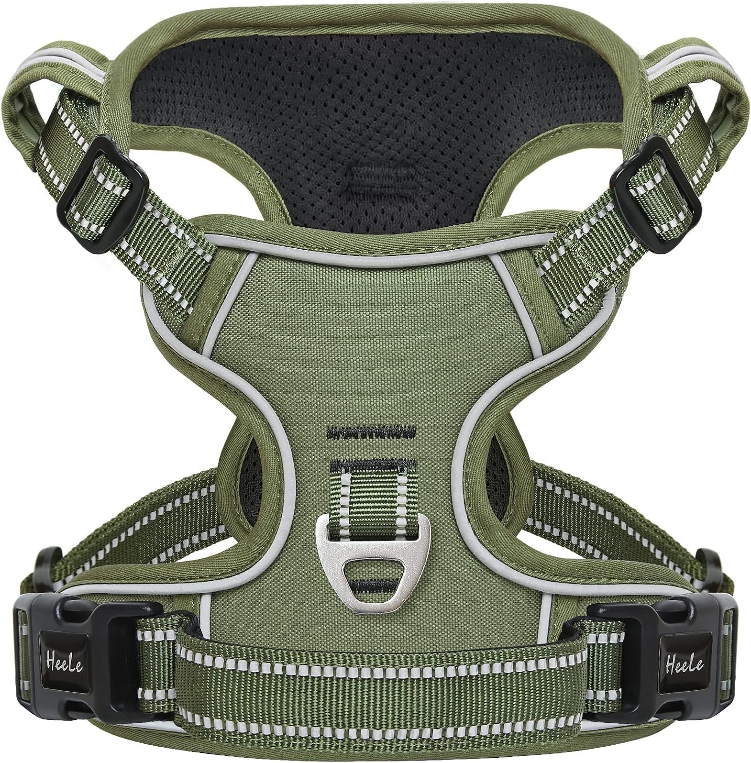 HEELE Dog Harness, No Pull Adjustable Padded Reflective Harness for Small Medium Large Dogs with Handle for Walking Training, Green, M