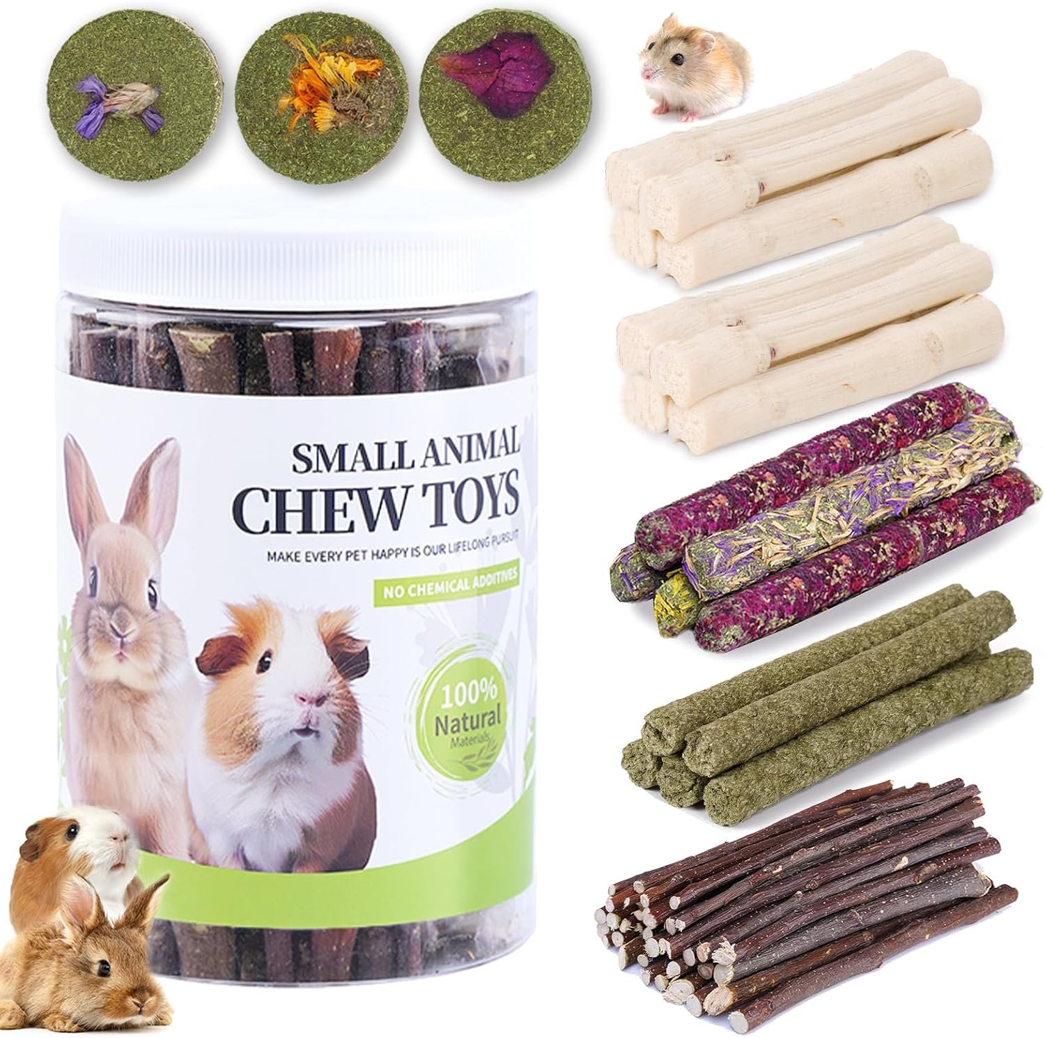 40-50 Pcs Rabbit Chew Toys, Guinea Pig, Hamster, Bunny Chew Toys, Sweet Bamboo, Apple Stick, Timothy Stick, Prevent Teeth Overgrowth, Clean Teeth