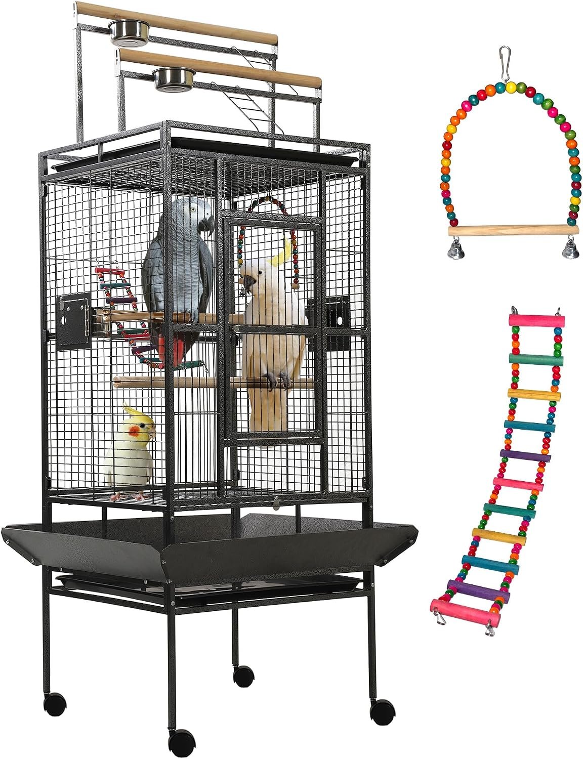 68.5″ Extra Large Bird Cages for Parrots,Large Parrot Cages for Large Birds with playtop,Flight Bird Cages for Parakeets with Wheels,Metal cage for Birds,African Grey,Lovebird,Cockatoo,Conure