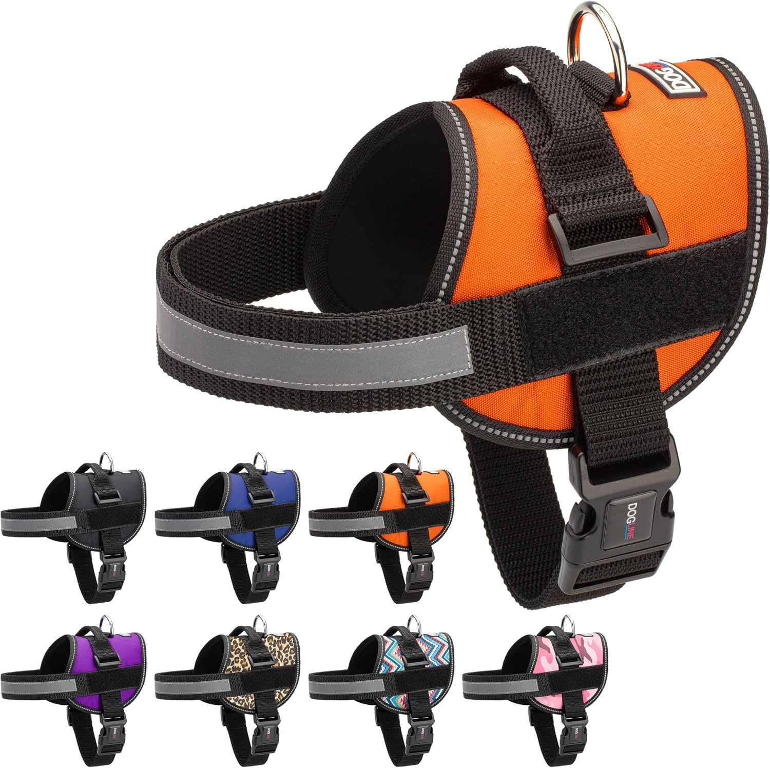 Dogline Dog Harness, Reflective No-Pull Adjustable Vest with Handle for Walking, Training, Breathable, No – Choke Harness for Small, Medium or Large Dogs Room for Patches Girth 22″-28″ in Orange