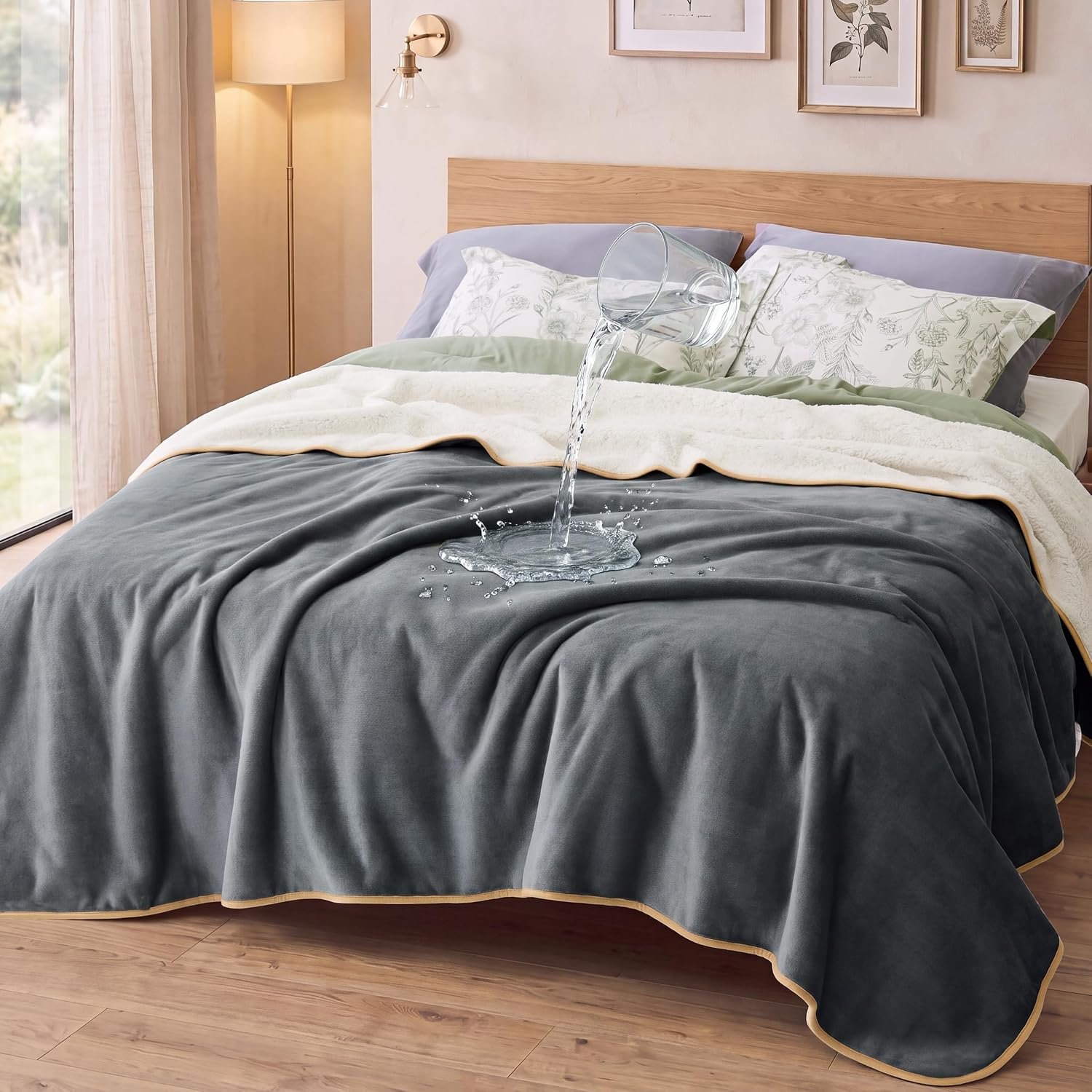 Bedsure Waterproof Blanket for Bed Soft Sherpa Fleece Throw,King 108″x86″