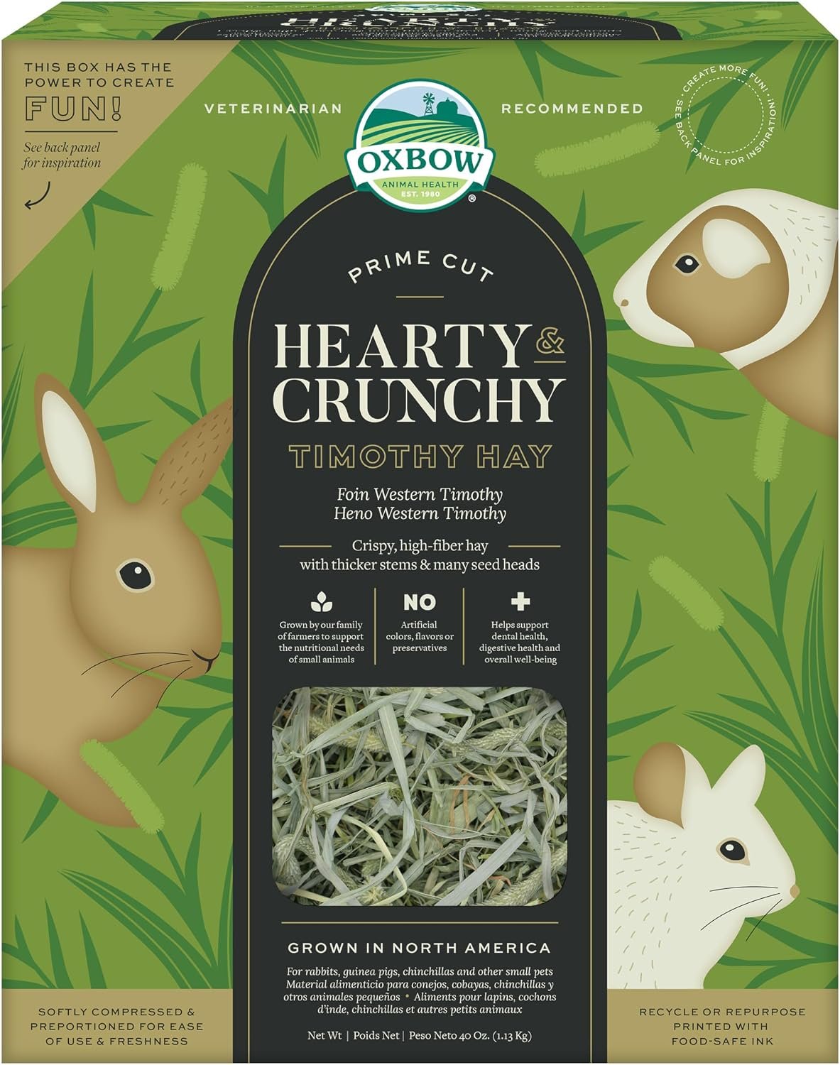 Oxbow Prime Cut Timothy Hay, Rabbit & Guinea Pig Hay, Hearty Crunchy, 40 oz
