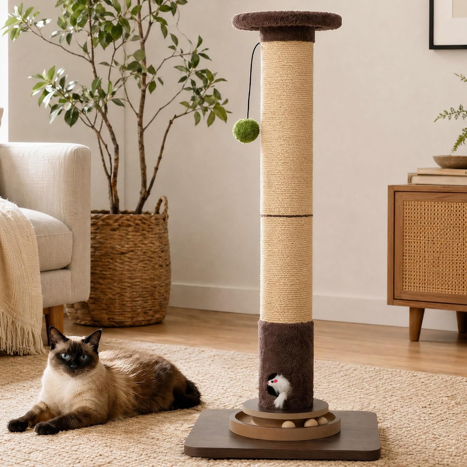 36″ Cat Scratching Post, Extra-Thick Natural Sisal Scratcher Post