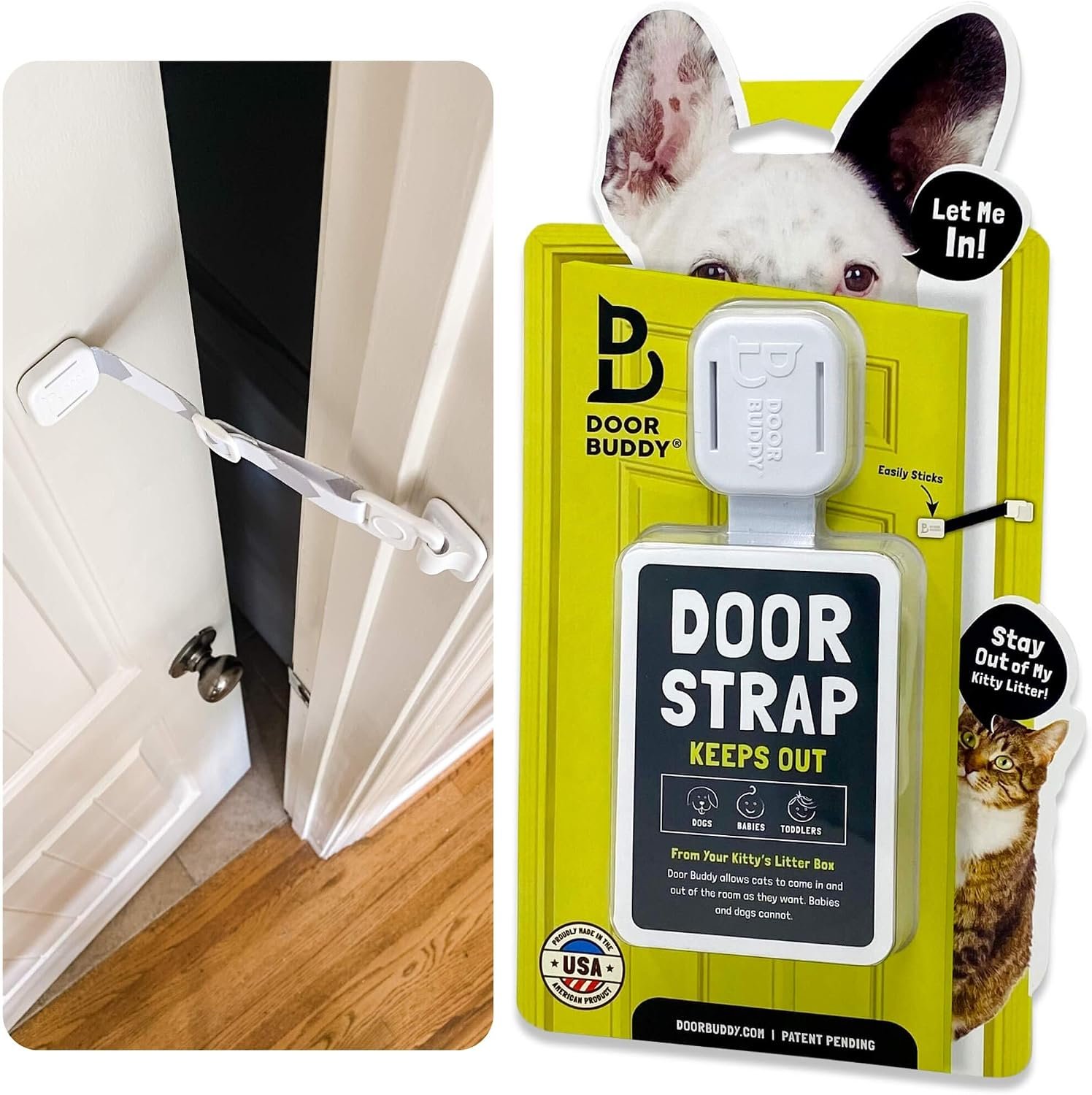 Door Buddy Pet Door Latch for Cats – Grey. Adjustable Cat Door Strap. Dog Proof Litter Box & Feeding Station Without Pet Gate. Most Customizable Cat Door Holder for Interior Door.