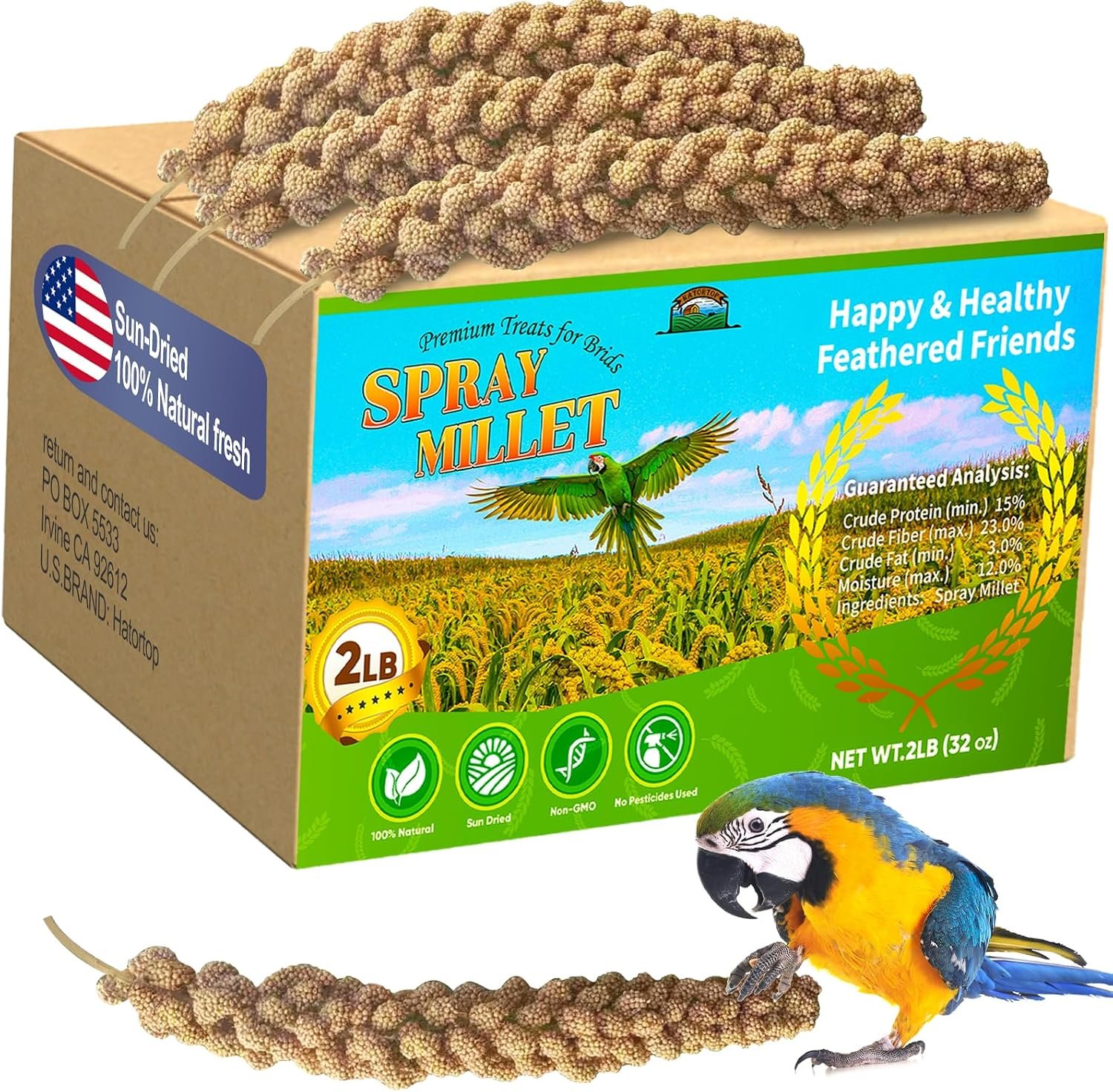 2LB Millet Spray for Birds Parakeets Treats – All Natural Sun-Dried Spray Millet for Parakeets, Cockatiel, Budgie, Finches, Parrots, Hamster, 100% Non GMO Dried Fresh Bird Seed