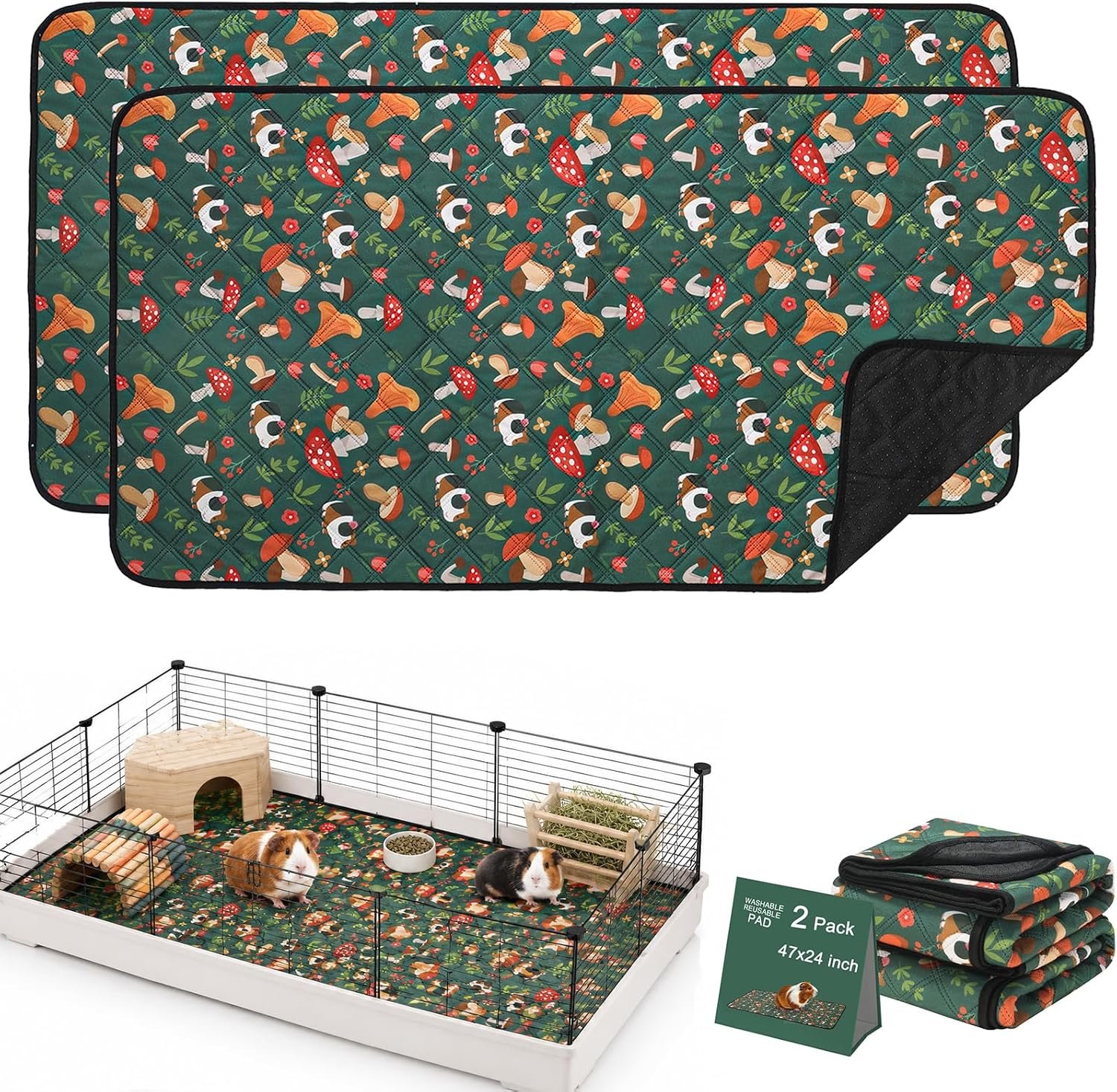 Mechpia 2 Pack Guinea Pig Cage Liners, Washable 47″X24″ Bedding Pee Pad