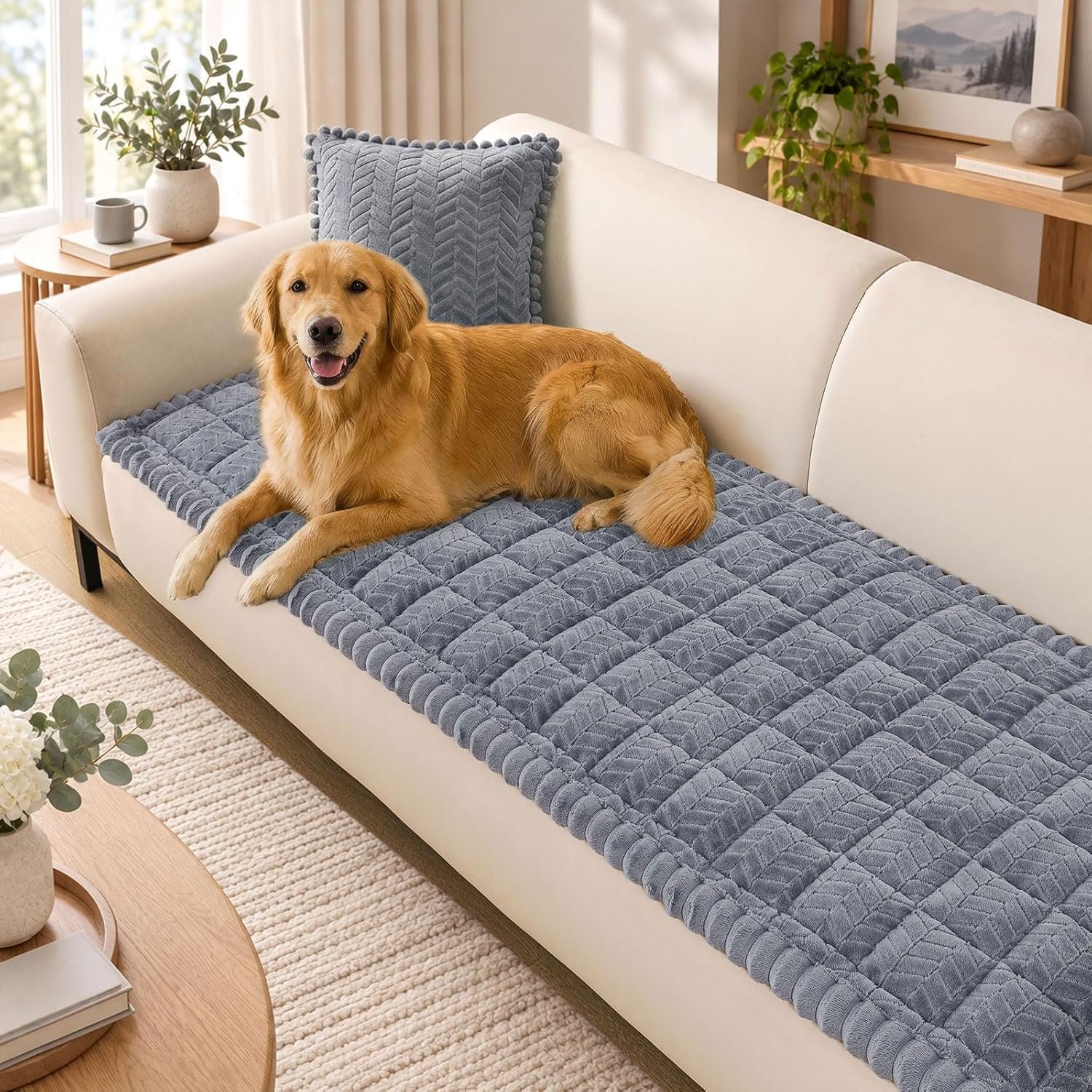 Smiry Couch Cover for Dogs, Non Slip Fuzzy Pet Sofa Covers Washable