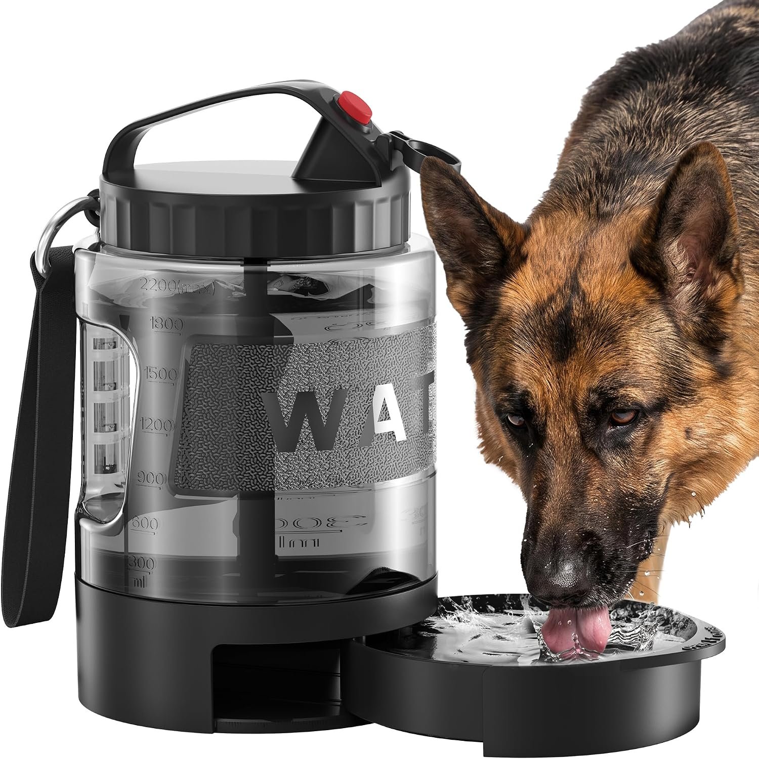 Portable Dog Water Bottle with Bowl, Large 77 oz/2.2 L, Black