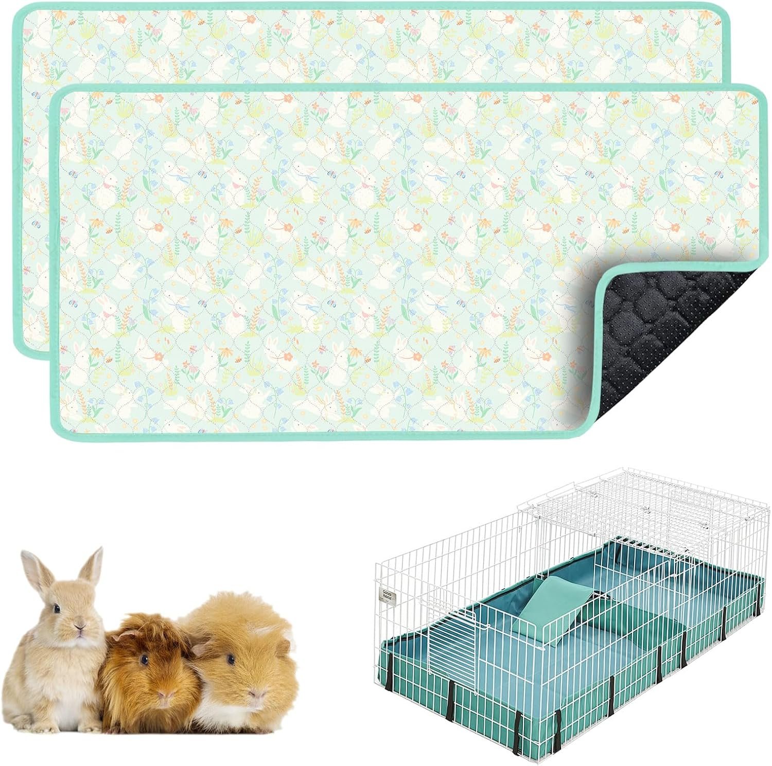 Guinea Pig Cage Liner, 49″x24″ Bedding for Midwest Cage 2 Pack, Green