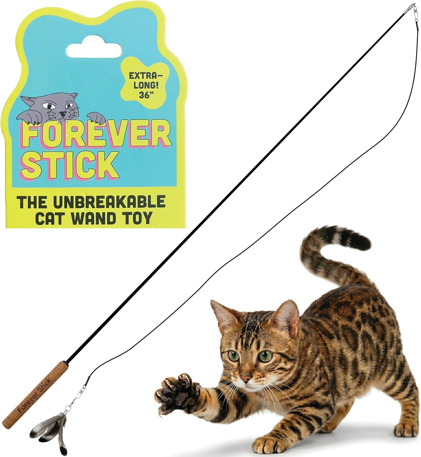 Forever Stick Unbreakable Cat Wand Toy, Durable Feather Teaser