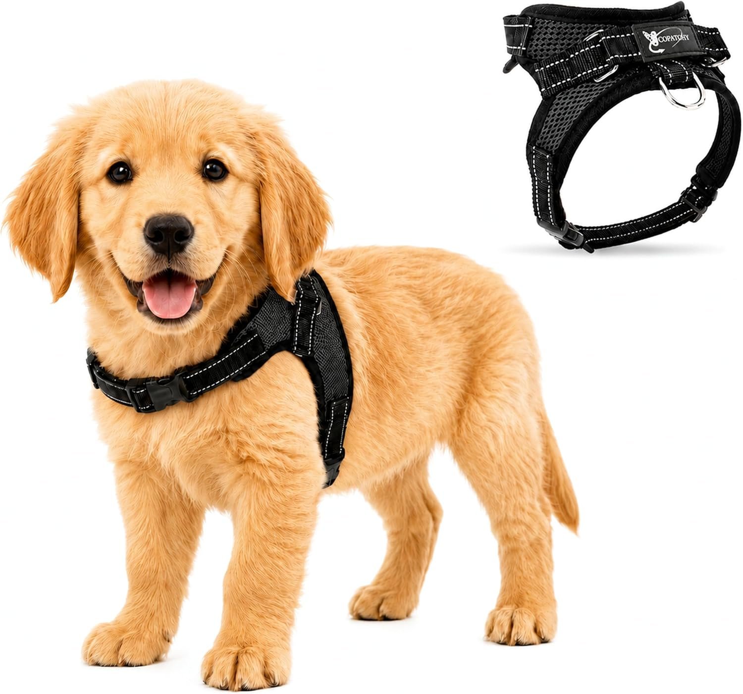 No Pull Reflective Adjustable Dog Harness with Handle- Comfortable Soft All Weather Mesh, Easy On Puppy Harness for Small Medium and Large Dogs (Black) Small