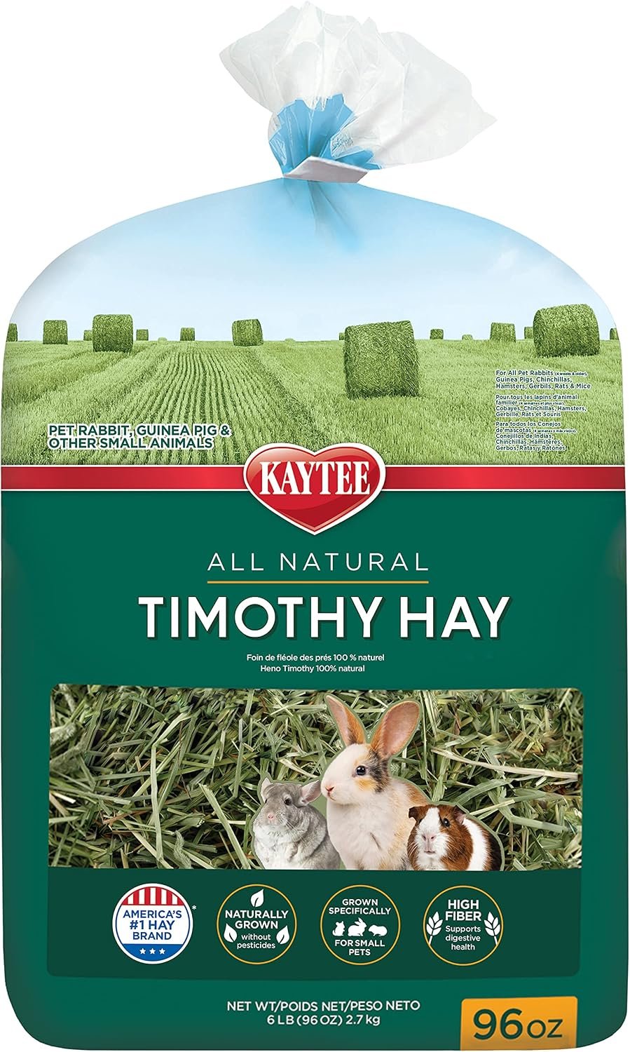 Kaytee Timothy Hay, High Fiber for Rabbits, Guinea Pigs, 96 Ounces